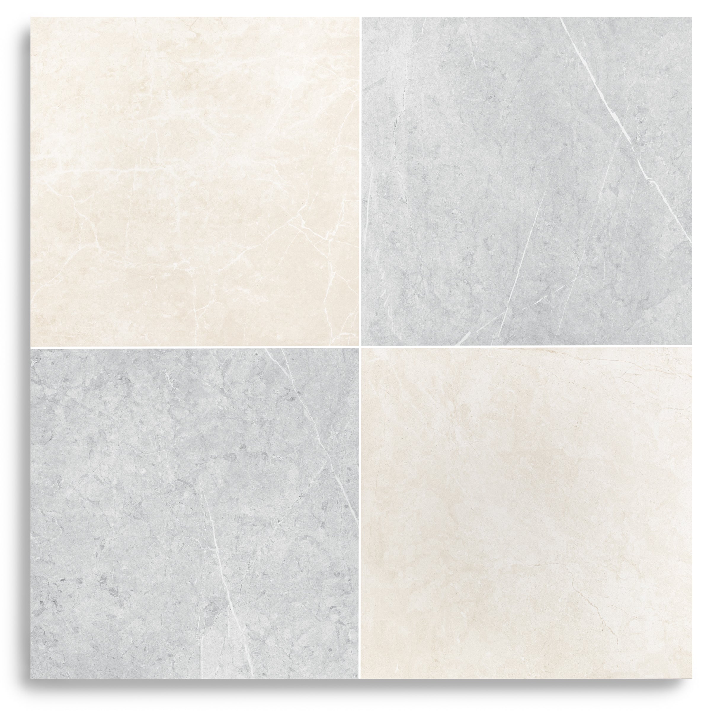Classico Matte Marble Look Porcelain Checkerboard in beige, gray, silver, and white tones from Large Format Tiles collection