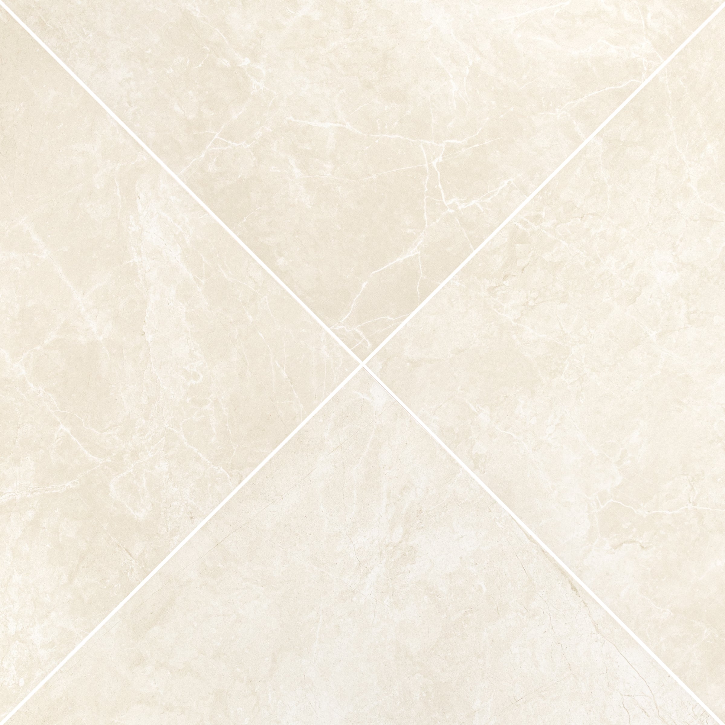 Cream-colored tile with subtle marble veining and a smooth, polished finish in a classic pattern arrangement