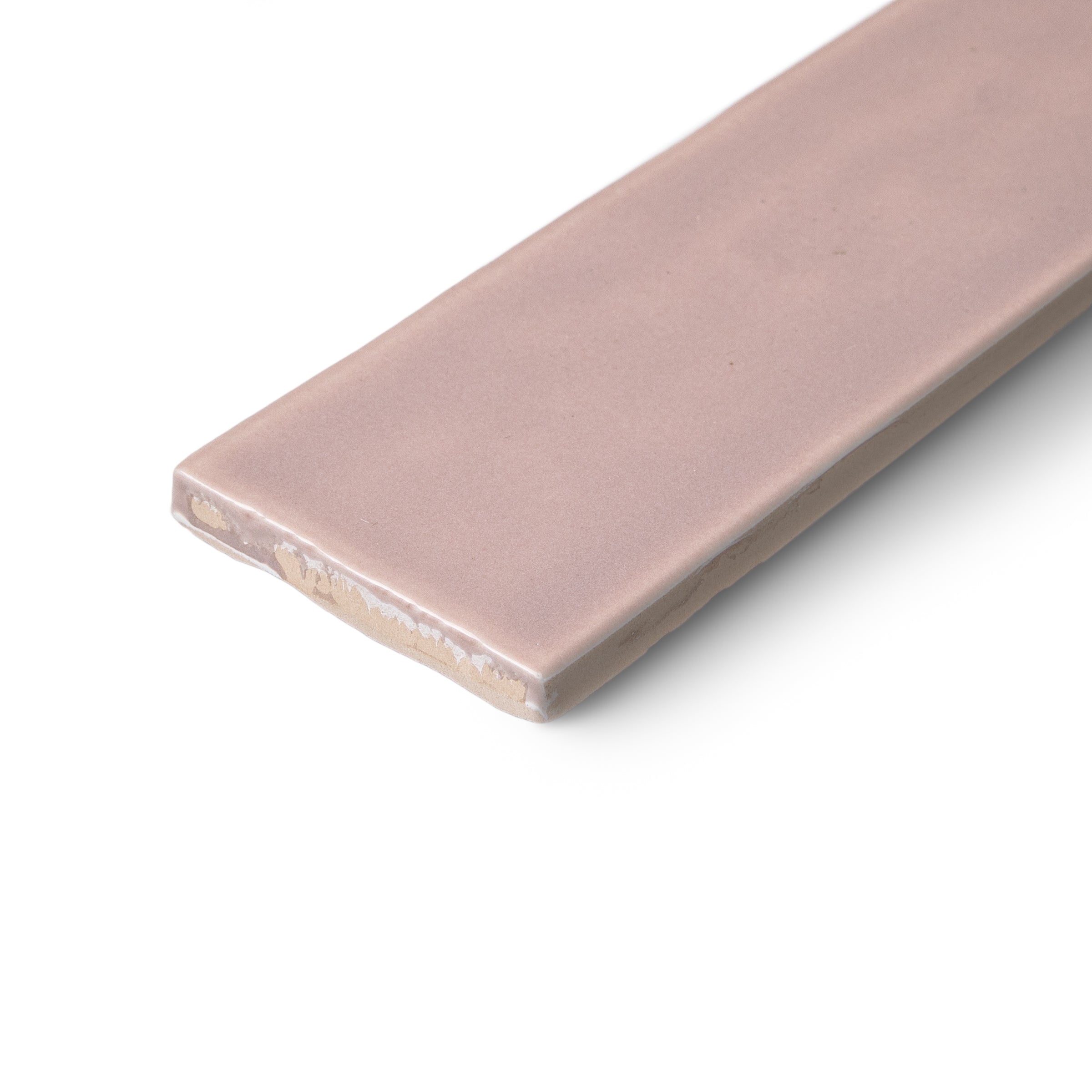 Berry Claywork 2x8 Ceramic Tile Sample in soft pink glaze