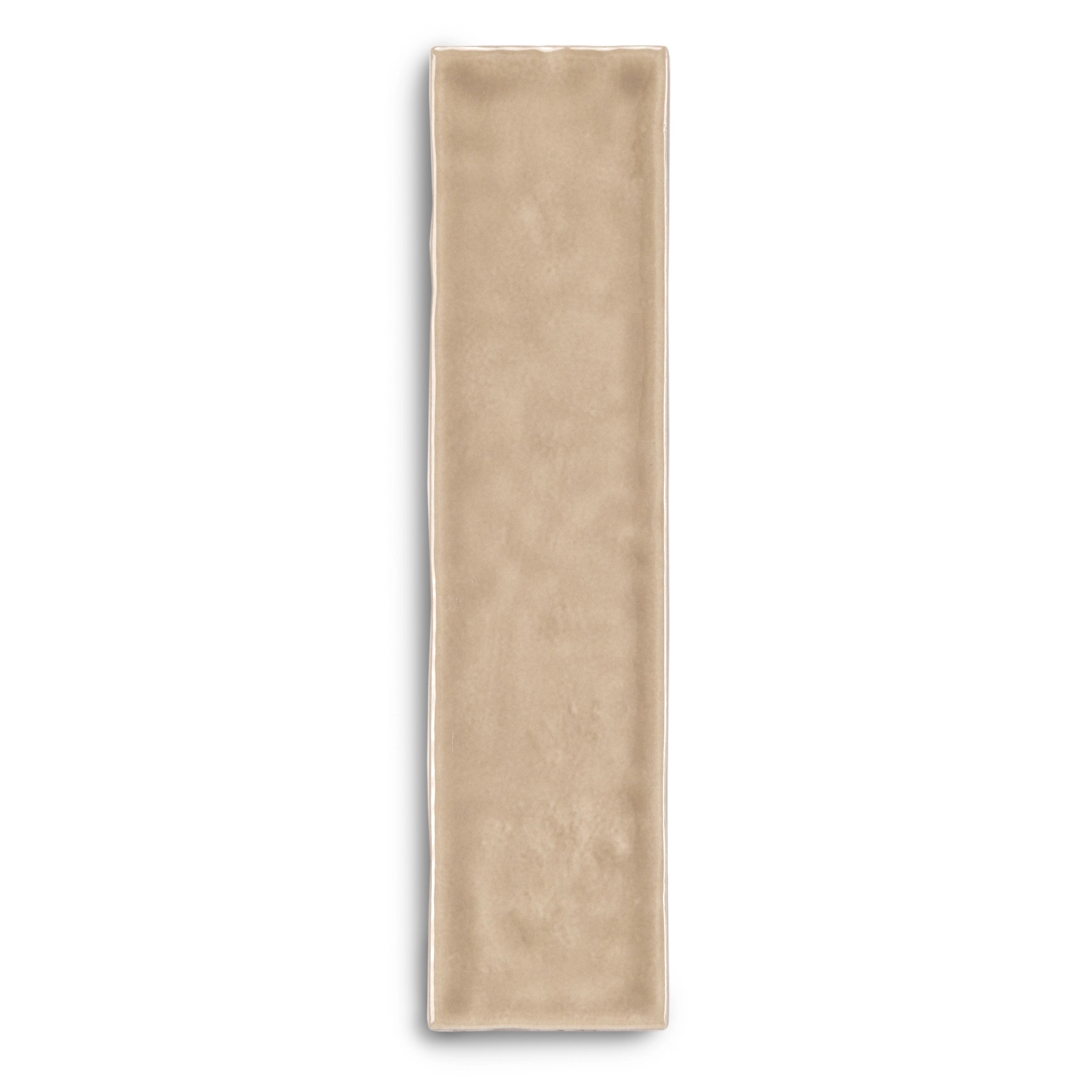 Matte ceramic tile in soft sandy beige with subtle uneven surface texture on white background