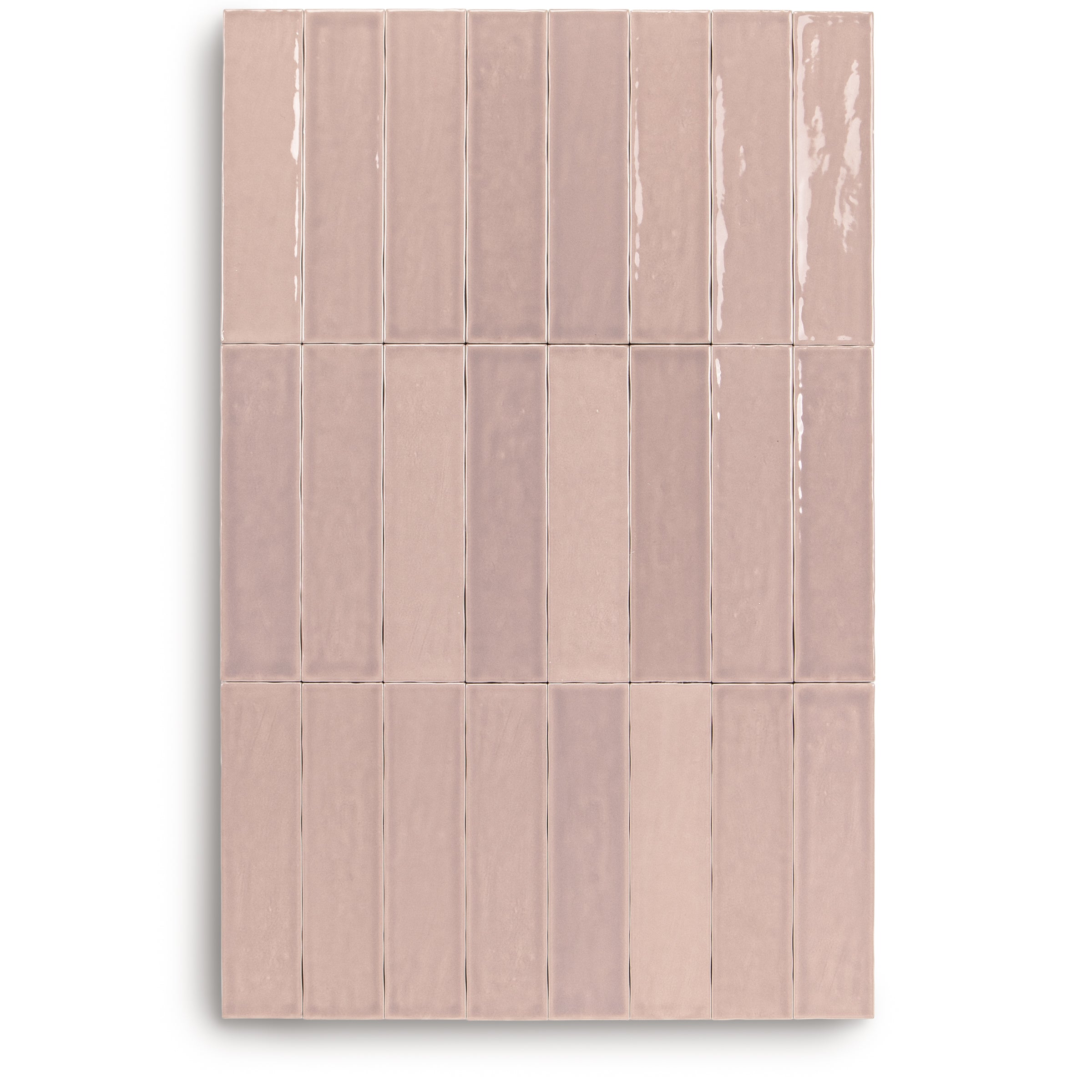 Claywork Glossy Ceramic Tile in soft pink with a handcrafted glossy finish