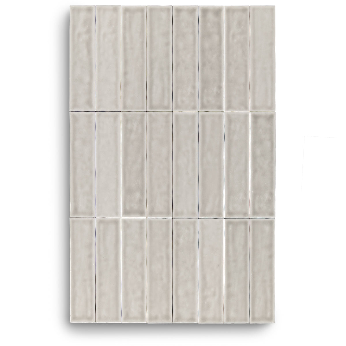 Claywork Glossy Ceramic Tile in soft gray with a handcrafted glossy finish