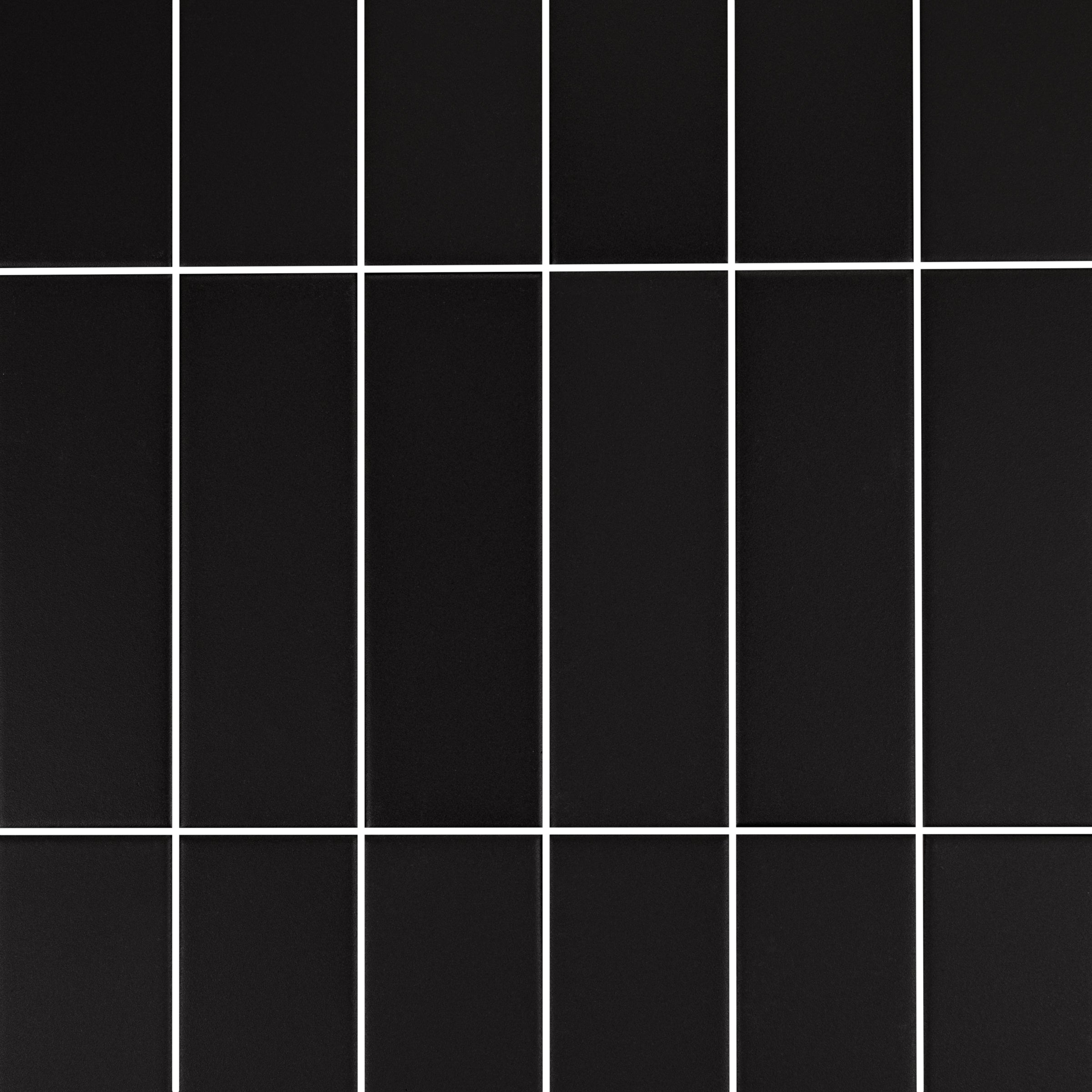 Colorblock Porcelain Tile in deep black matte finish with crisp grid lines from Small Format Tiles New Arrivals collection