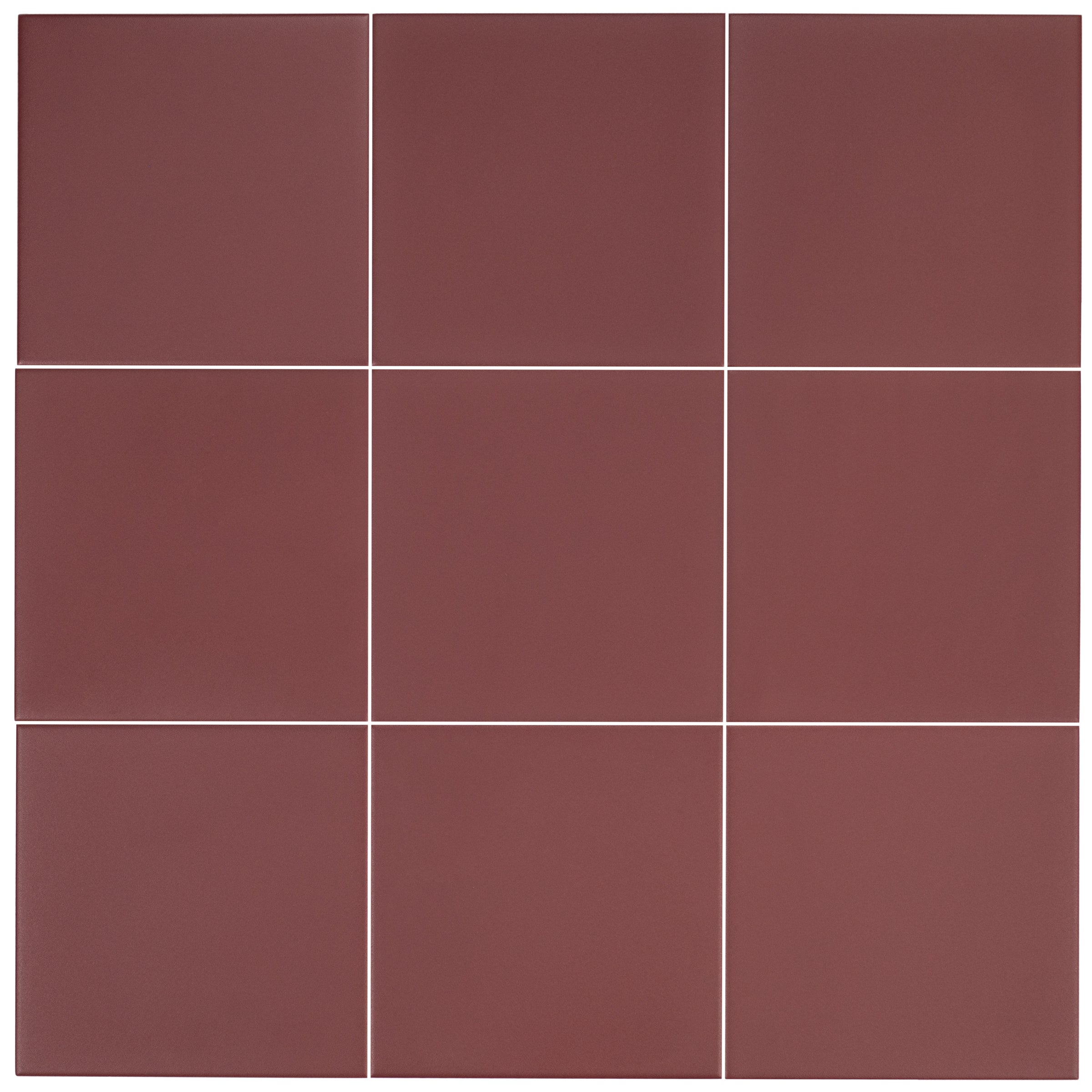 Colorblock Porcelain Tile in matte burgundy shade with clean 6x6 grid from Small Format Tiles New Arrivals collection