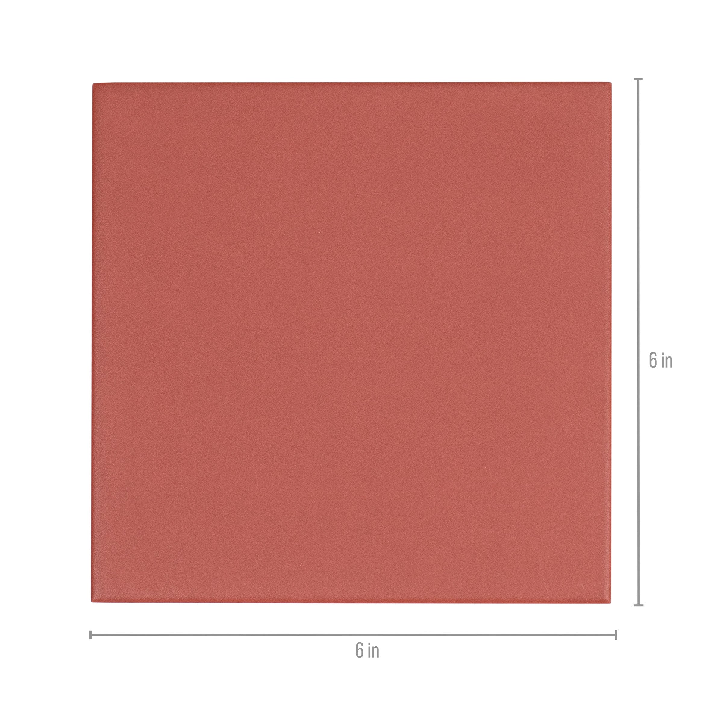 Square terracotta tile measuring six inches by six inches with a smooth matte finish.
