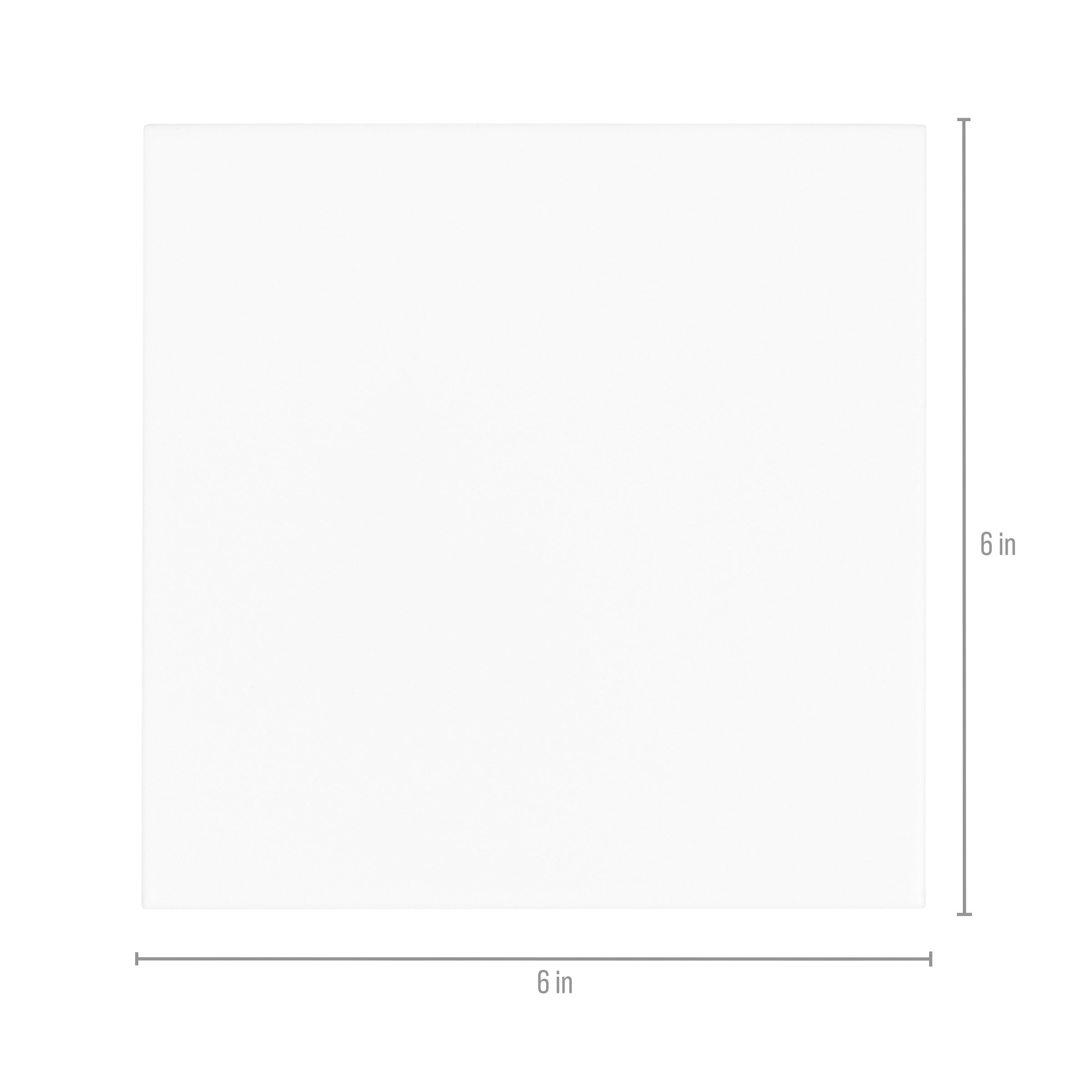 Plain white 6 by 6 inch small format tile with smooth surface and square edges