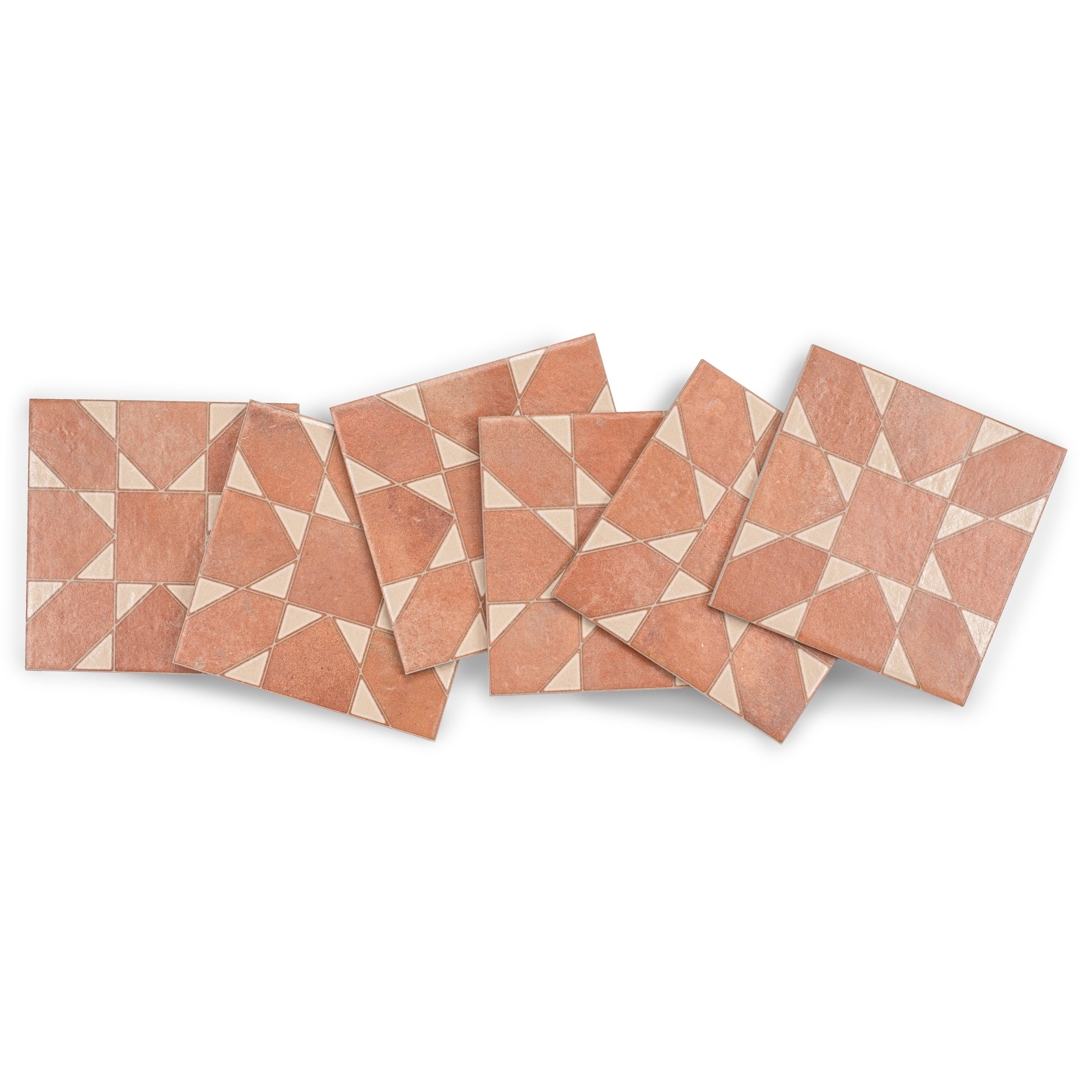 Cotto Deco Terracotta Look Matte Porcelain Tile in beige and terracotta with geometric pattern from Small Format Tiles collection