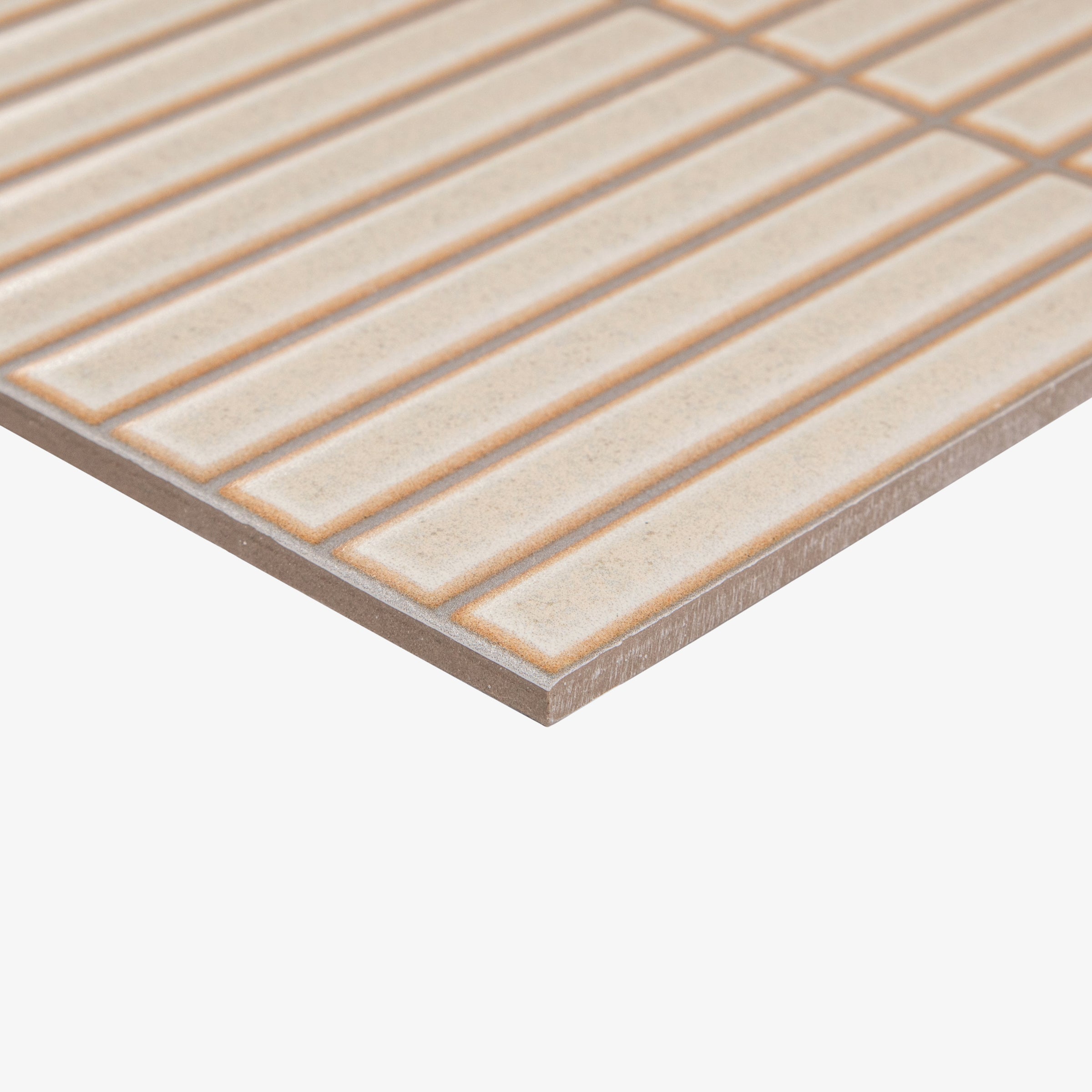 Cream 3D Gloss Porcelain Tile Sample with textured linear design from Porcelain and SAMPLES ONLY collections