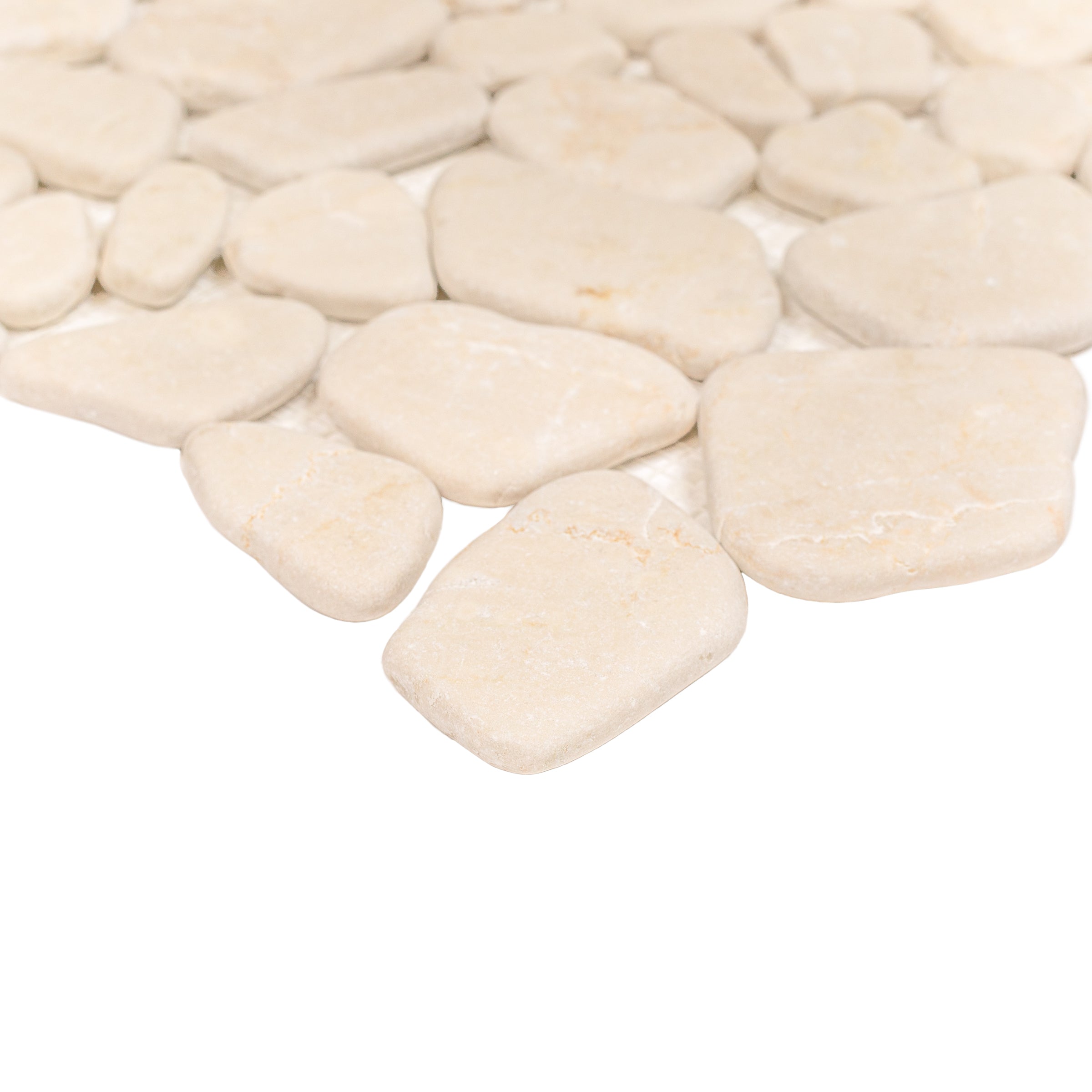 Crema Tumbled Pebble Mosaic Sample showing natural beige stone texture from SAMPLES ONLY collection from Reno Source