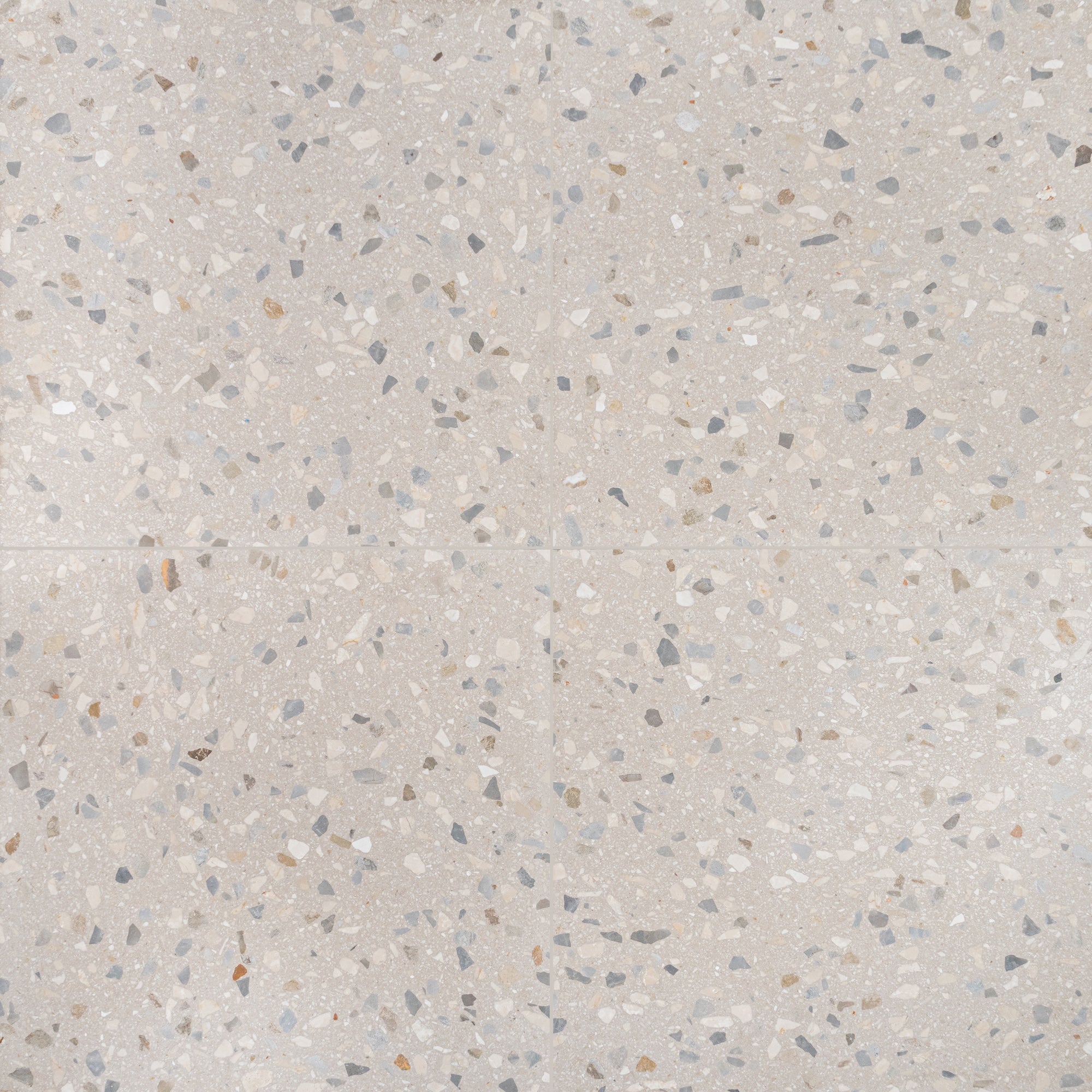 Giudecca Honed Italian Terrazzo Tile in soft grey with natural stone flecks