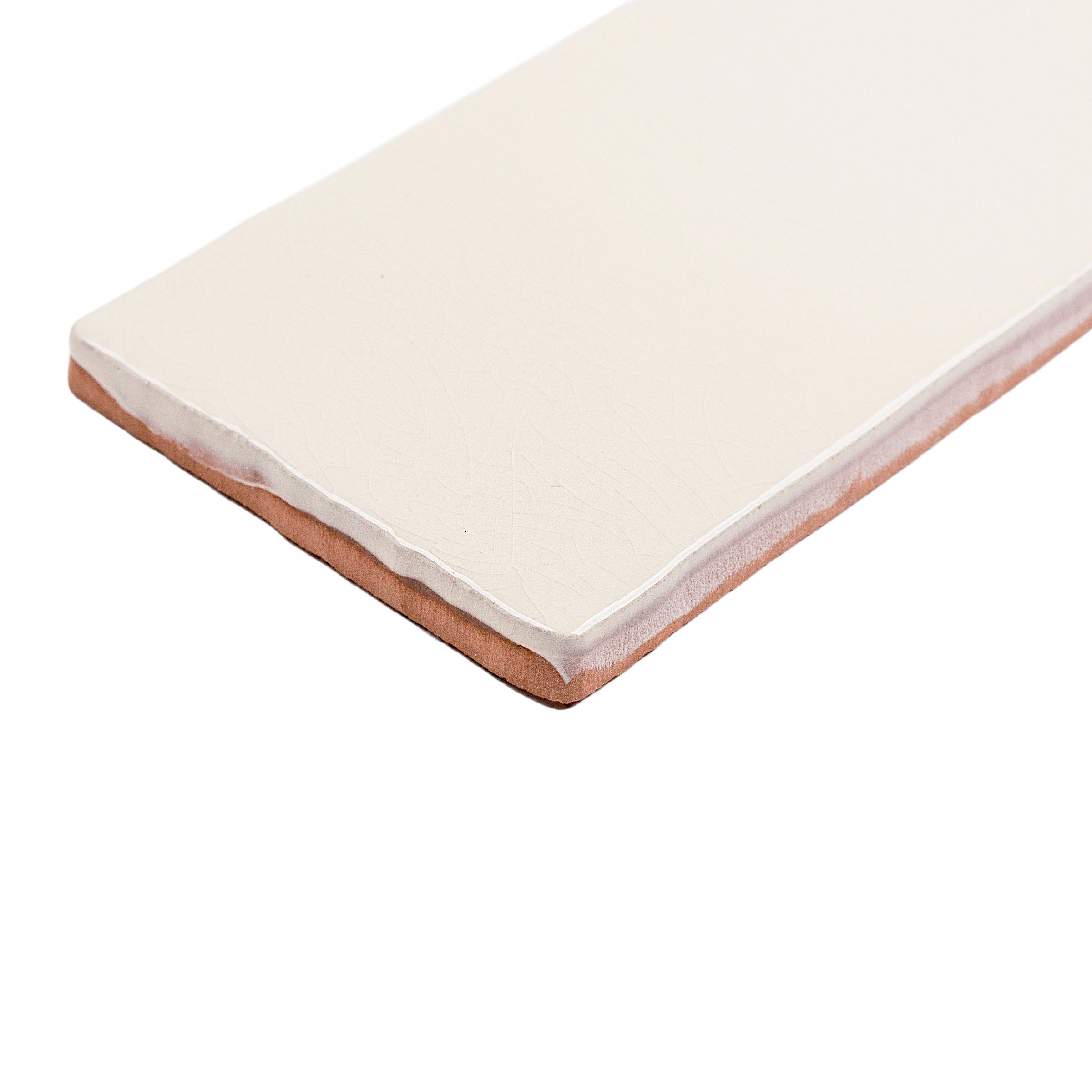 Dark White 3x6 Glossy Ceramic Tile with warm beige and white tones and a subtly uneven glazed surface from Seville Small Format Tiles