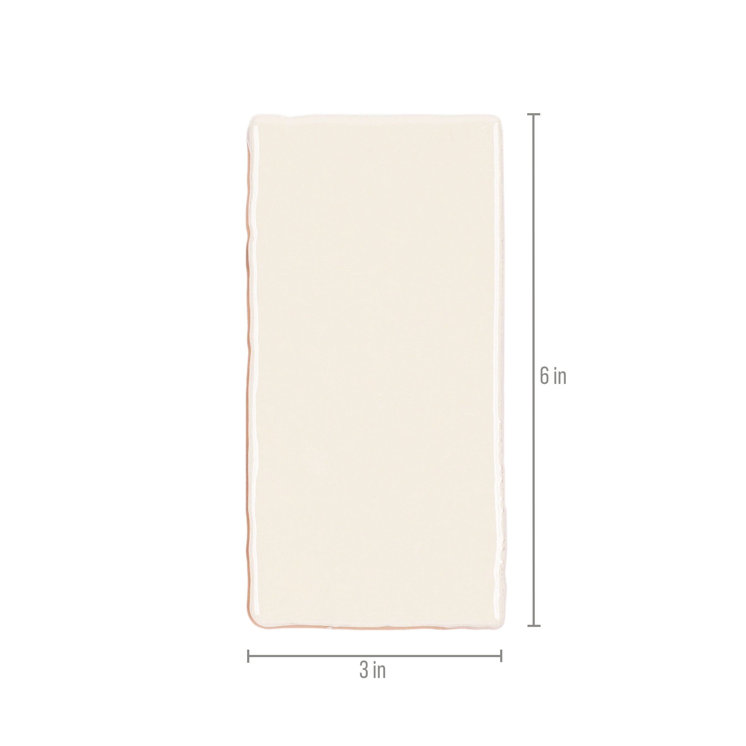 Dark White 3x6 Glossy Ceramic Tile in warm creamy beige and white with subtle undulating texture from Seville Small Format Tiles