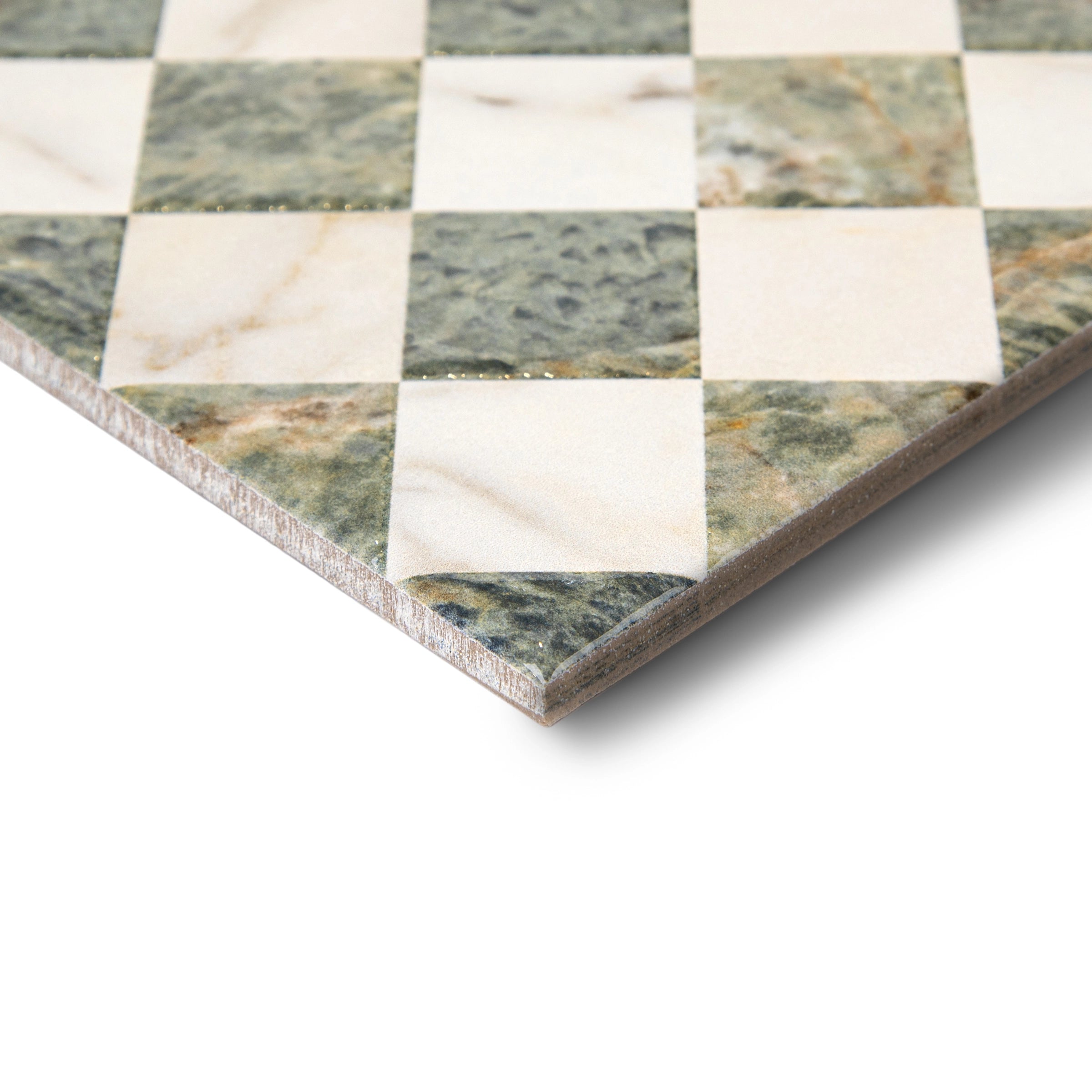 Botanica Amazzonite Marble Look Matte Porcelain Tile Sample showcasing porcelain checkerboard tile from SAMPLES ONLY collection.