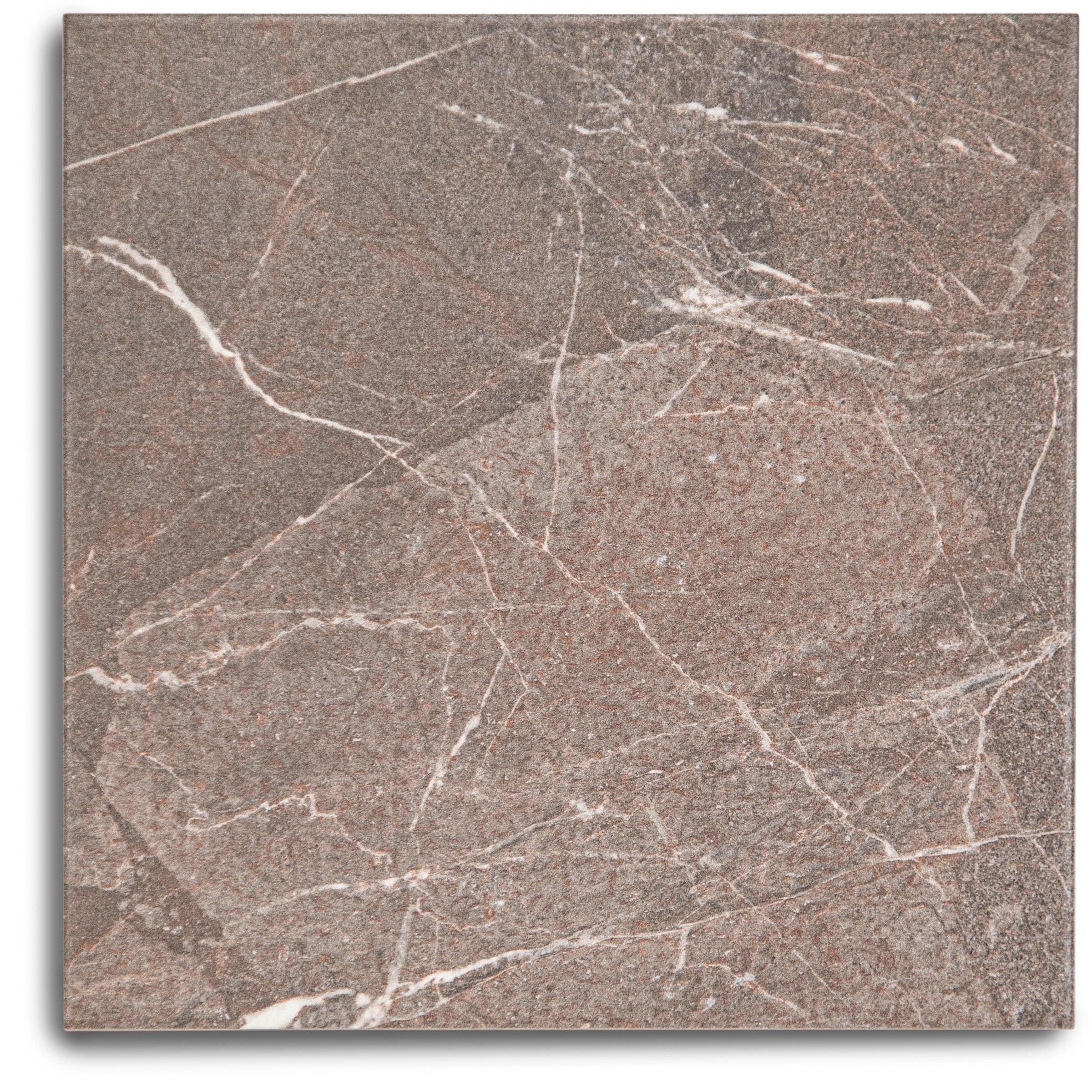 Brown marble-inspired ceramic tile with soft white veining creating an elegant natural stone effect