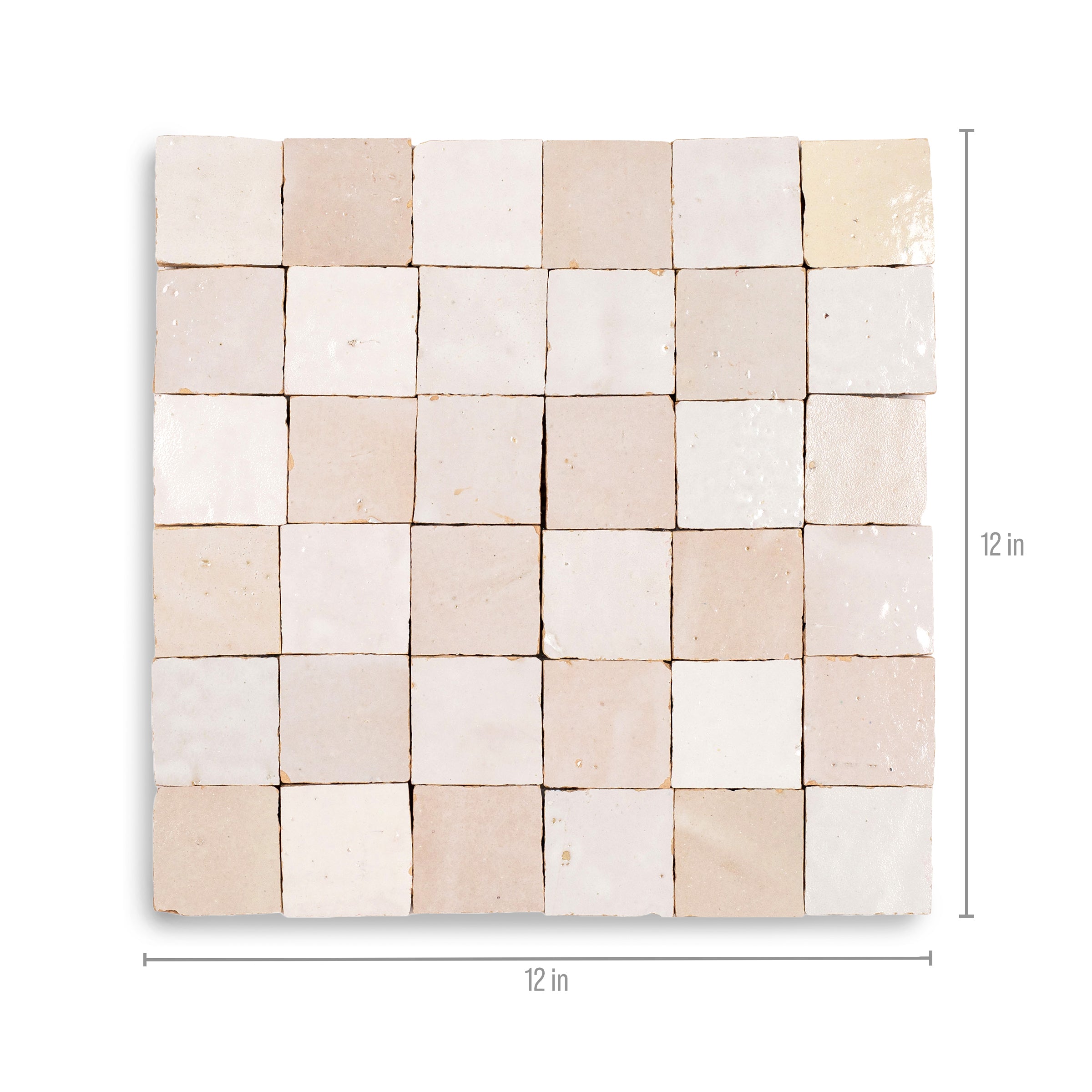 White & Ecru 2x2 Zellige Checkerboard Mosaic with soft white and beige terracotta from Handmade Moroccan Zellige Tiles and New Arrivals collections