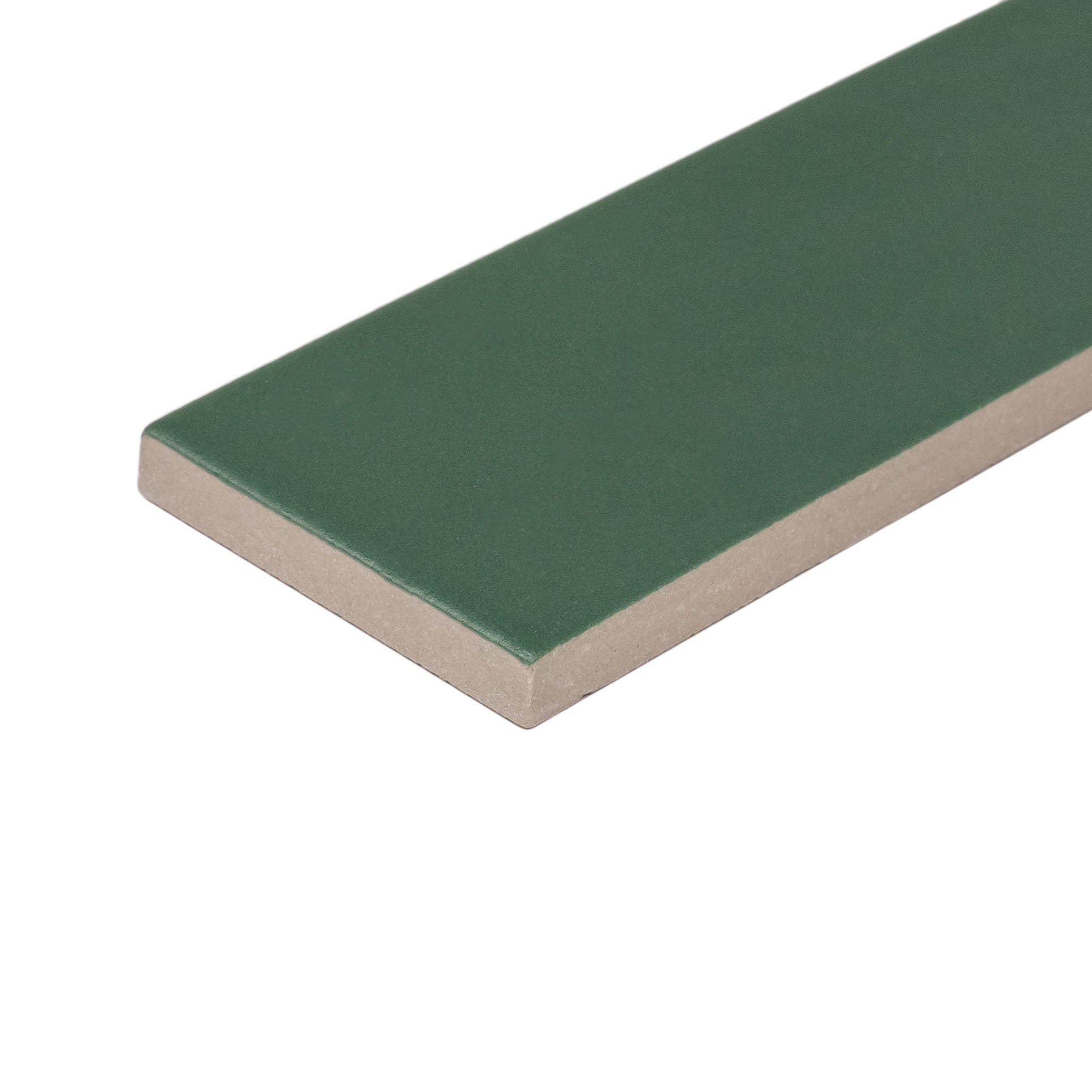 Matte rectangular ceramic tile in deep emerald green with smooth surface and clean edges on white backdrop