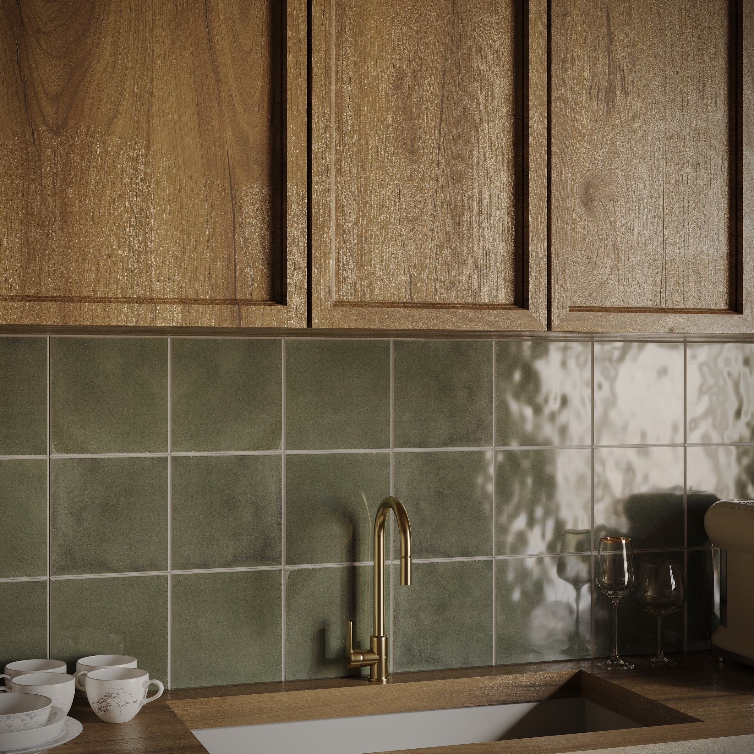 Fern Gloss Porcelain Tile in green with a natural matte finish from Small Format Tiles and Artifacts Porcelain Tile collections