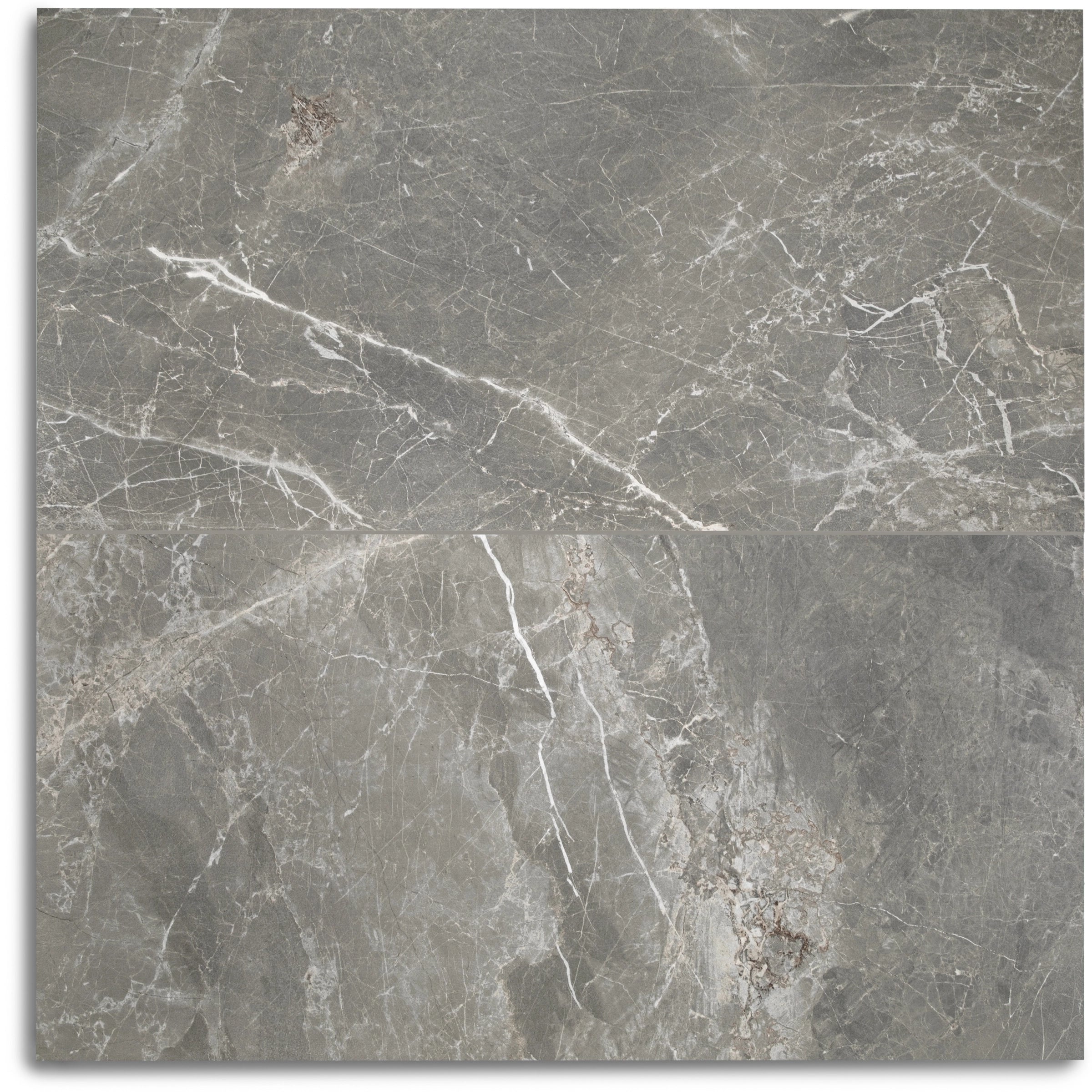 Fior de Bosco Marble Look Porcelain Tile in taupe grey with organic white veining and cloudy depth