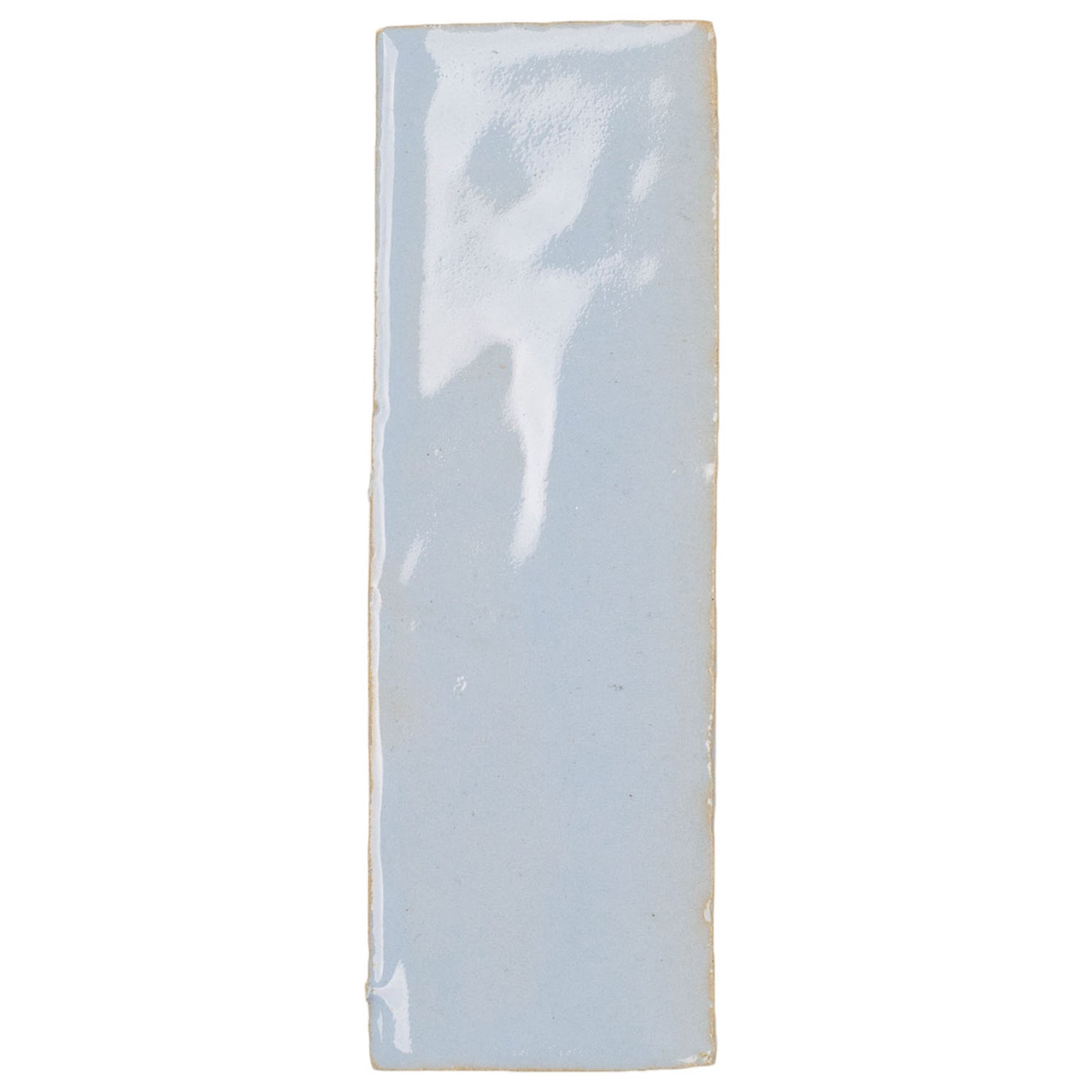 Glacier 2x6 Glazed Zellige Tile Sample in soft blue glaze, ceramic tile from SAMPLES ONLY collection, globally sourced.