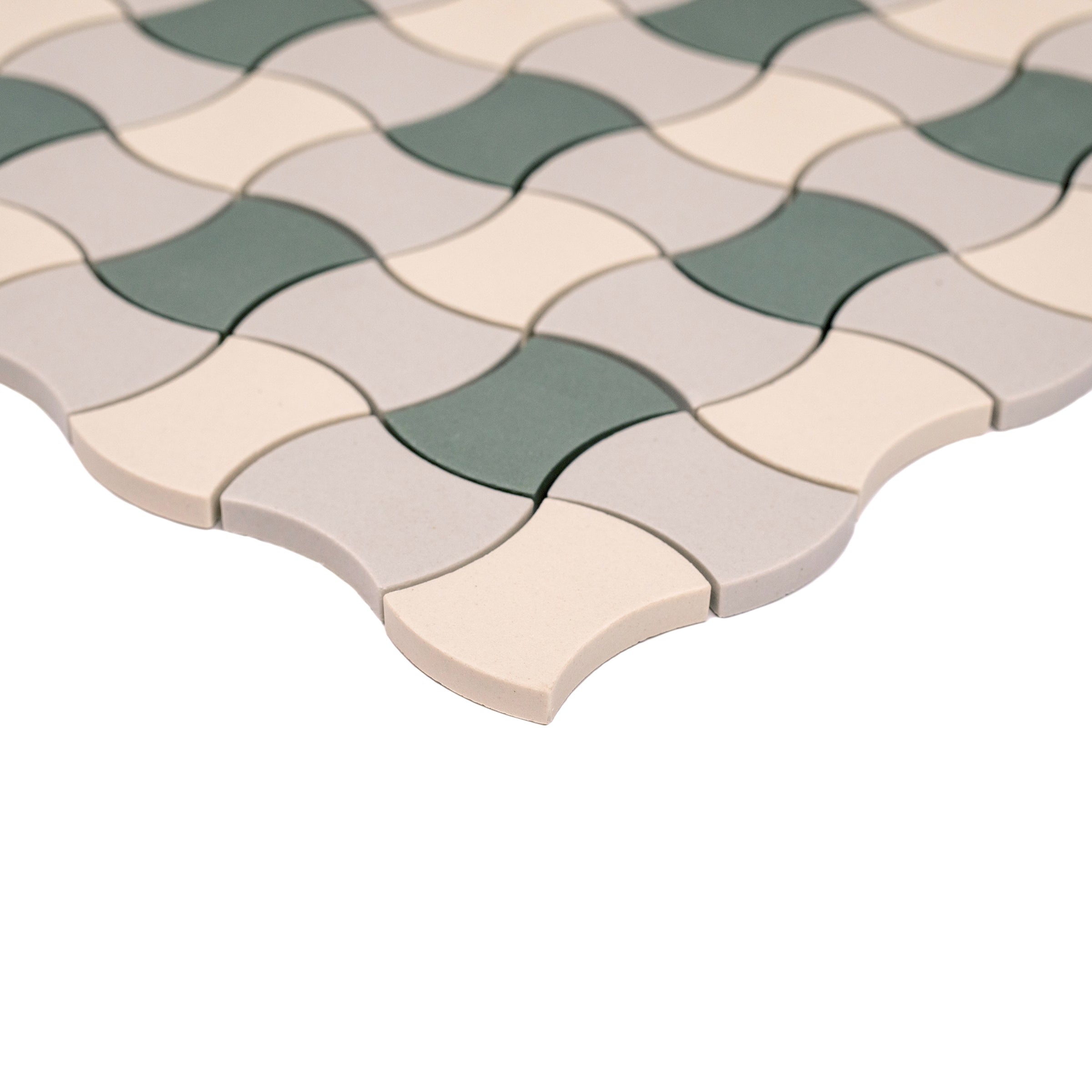 Green Cream Fog 12x12 Butterfly Porcelain Mosaic Tile Sample in porcelain colors from Large Format - Porcelain Mosaic collection