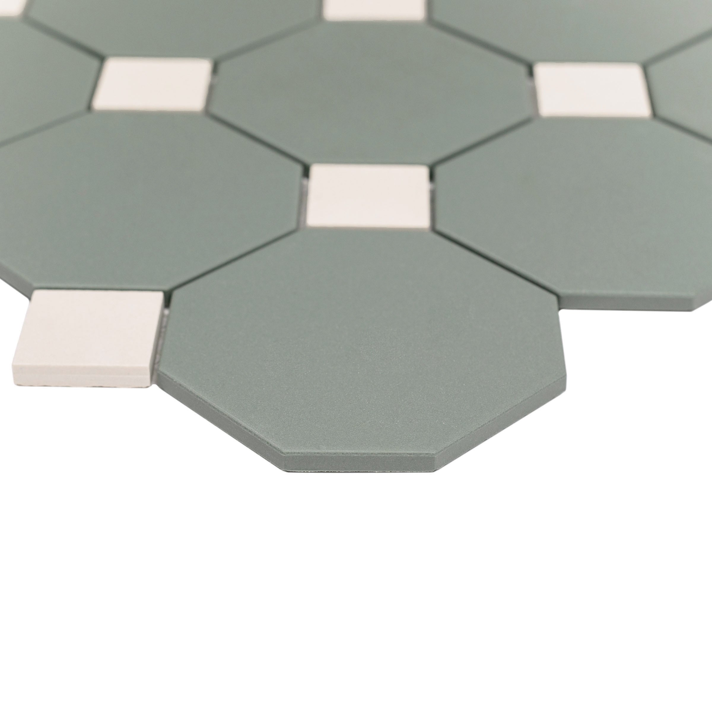 Green & Cream 12x12 Octagon Porcelain Mosaic Tile Sample showcasing porcelain, large format, and SAMPLES ONLY collections