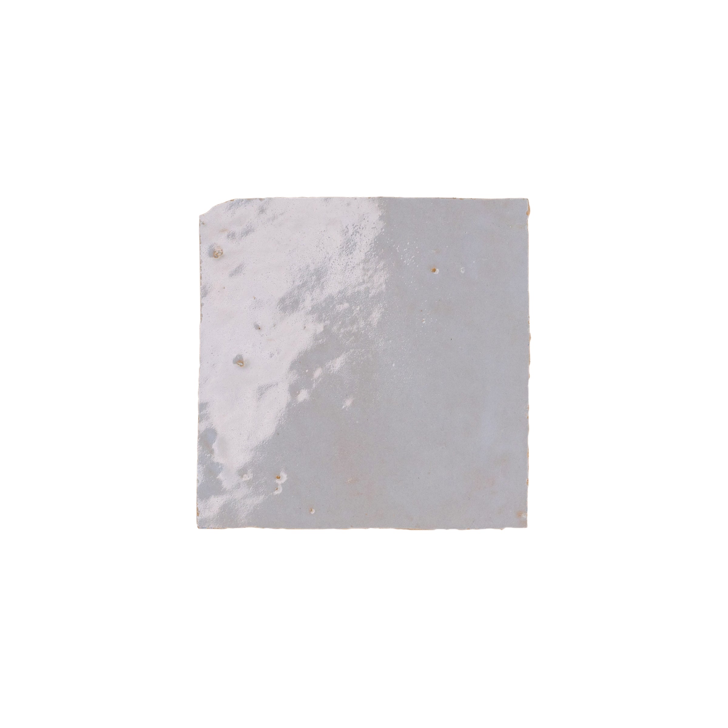 Glacier 4x4 Glazed Zellige Tile Sample in soft gray with glossy ceramic finish from SAMPLES ONLY collection