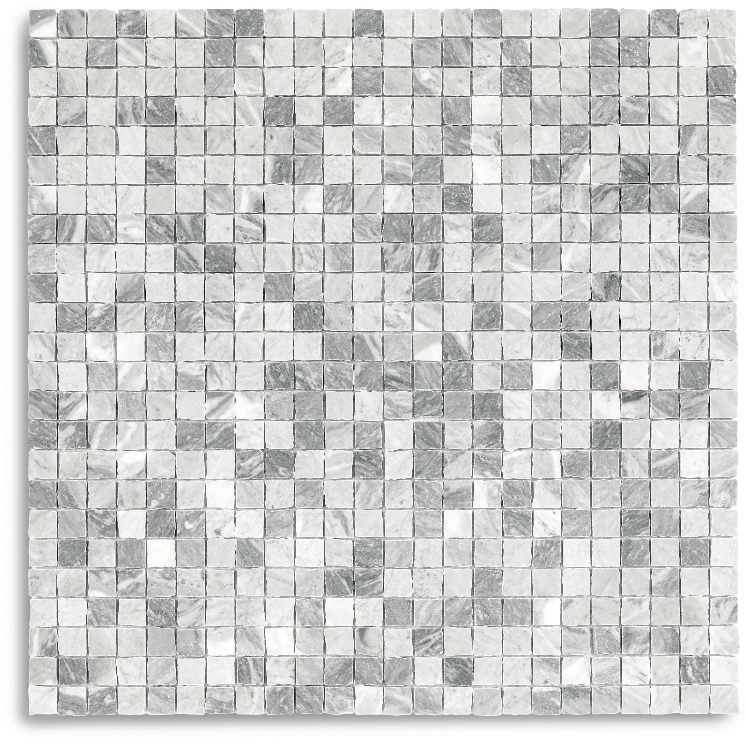 Grigio Pearla 1x1 Hand Chipped Marble Mosaic in gray and silver from Marble Tiles Stone New Arrivals collection