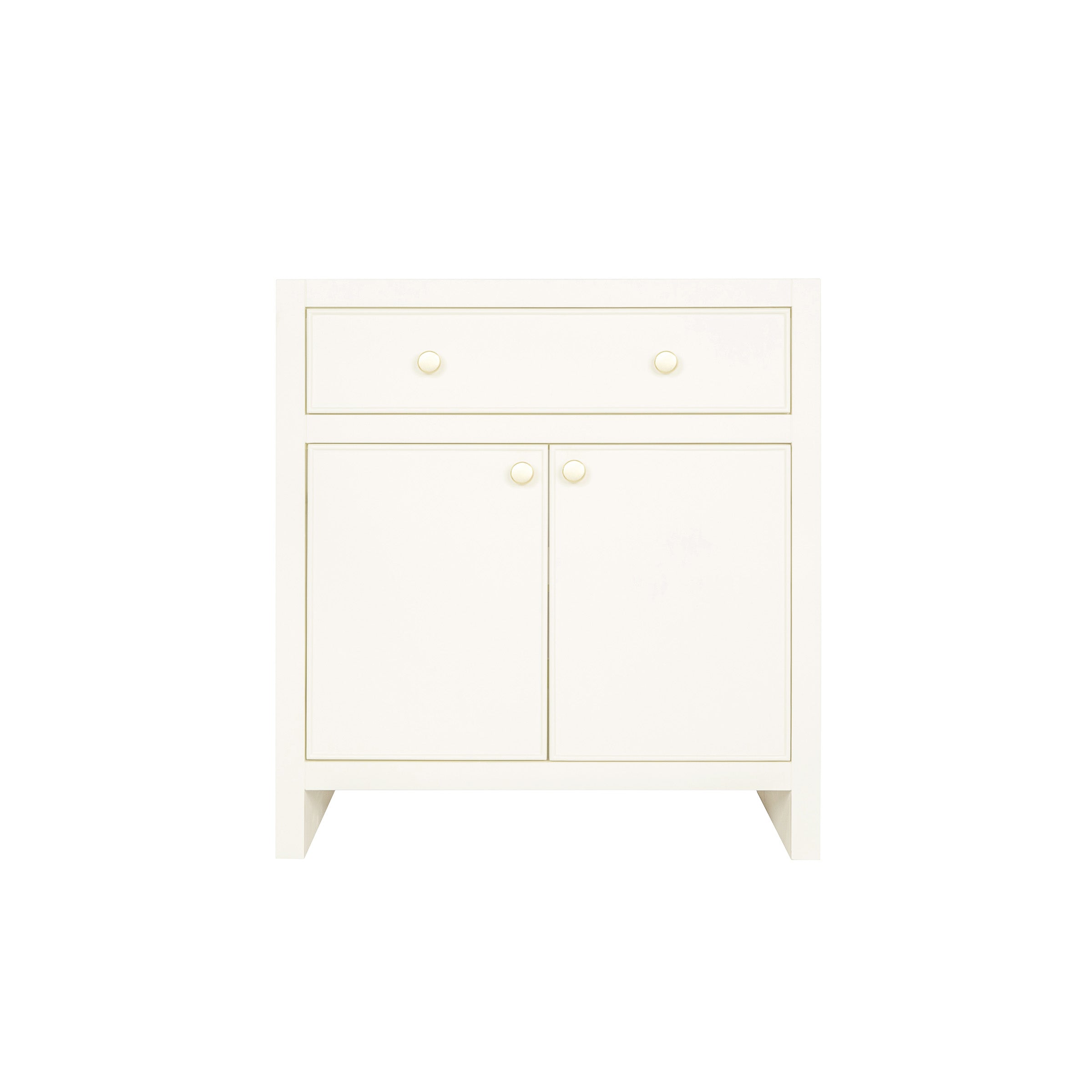 The Harlow Bathroom Vanity in grey plaster finish with inset doors and round knobs, part of Bathroom Vanities collection