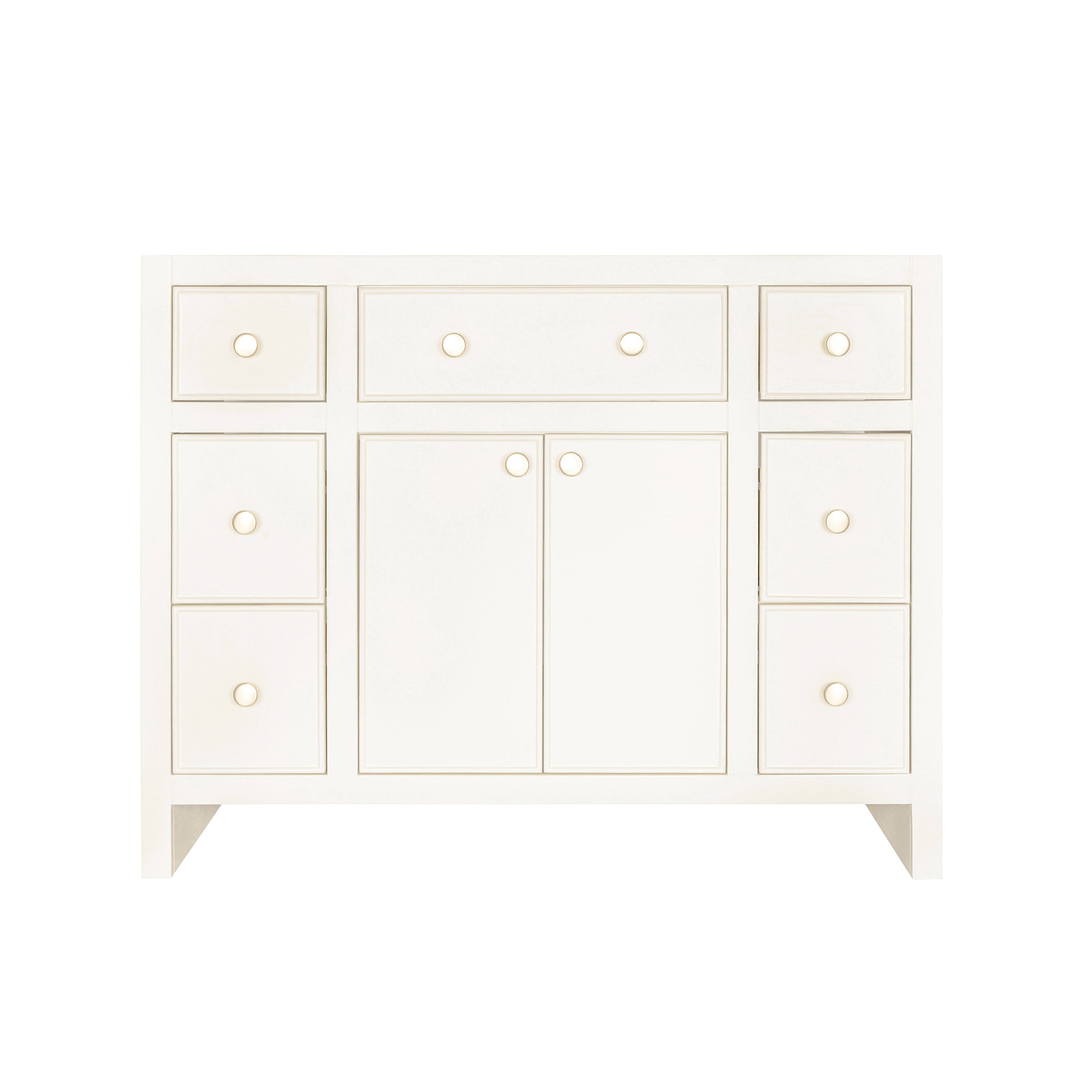 The Harlow Bathroom Vanity in grey with inset-style doors and round knob hardware from Bathroom Vanities collection.