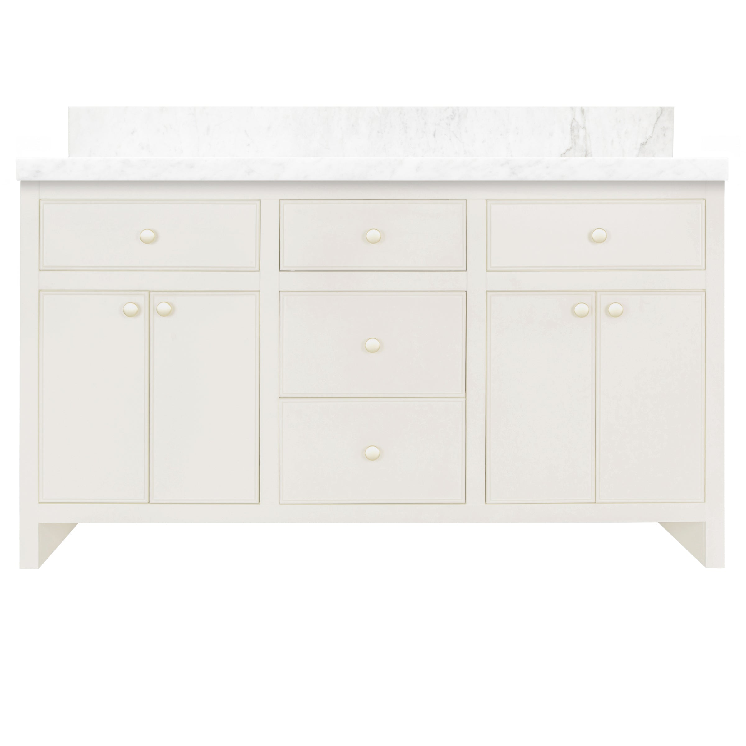 The Harlow Bathroom Vanity in taupe with inset doors, round knobs, and marble stone countertop from bathroom vanities.