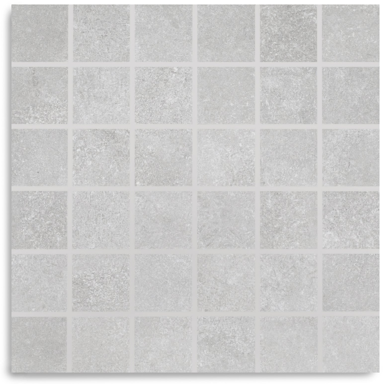 Ash 2x2 Cement Look Porcelain Mosaic in gray tones with textured weathered concrete pattern from Cement Editions Porcelain Tile collection