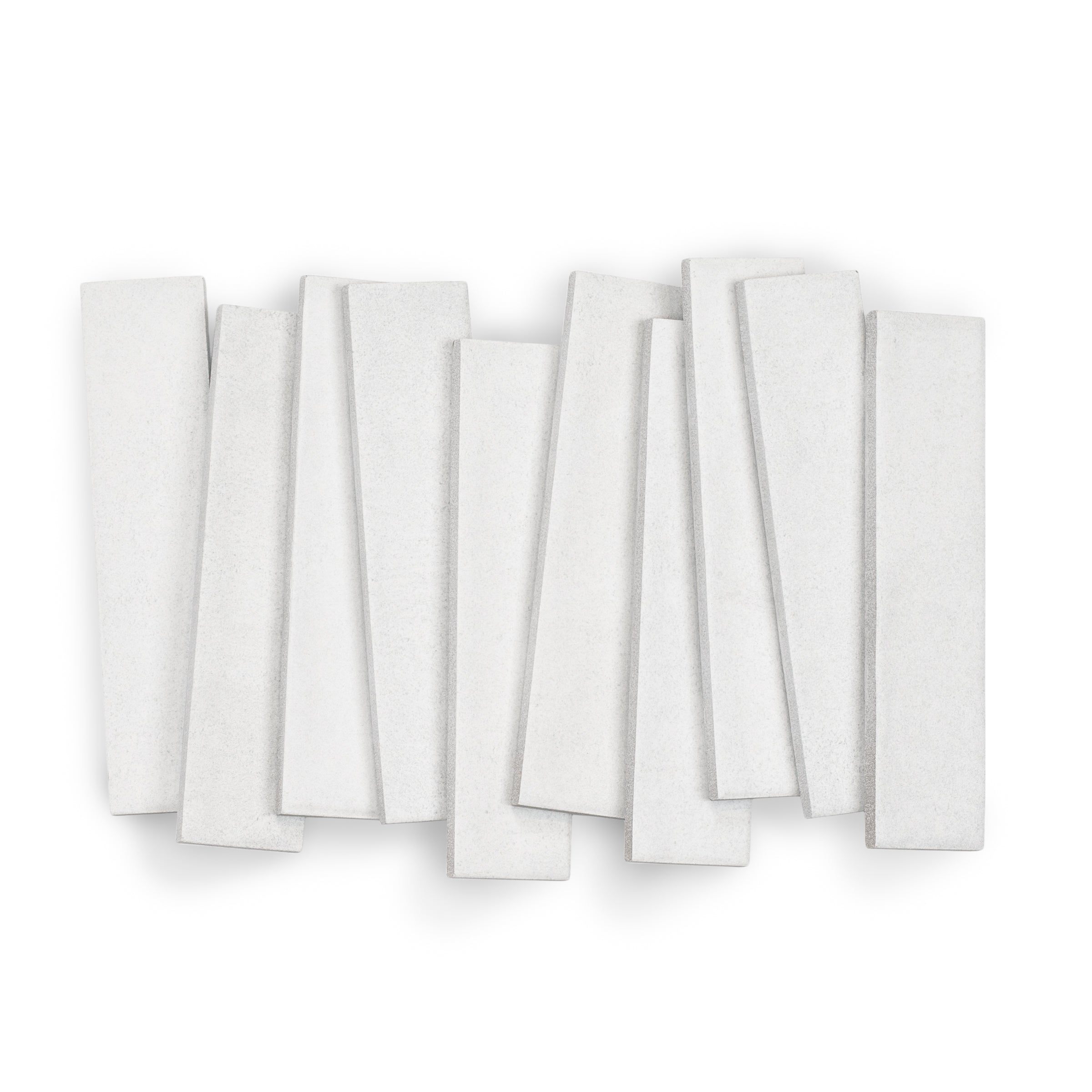 Ice Matte Porcelain Tile in white and gray tones with slim subway shapes from Gaia Porcelain Tile and Small Format Tiles