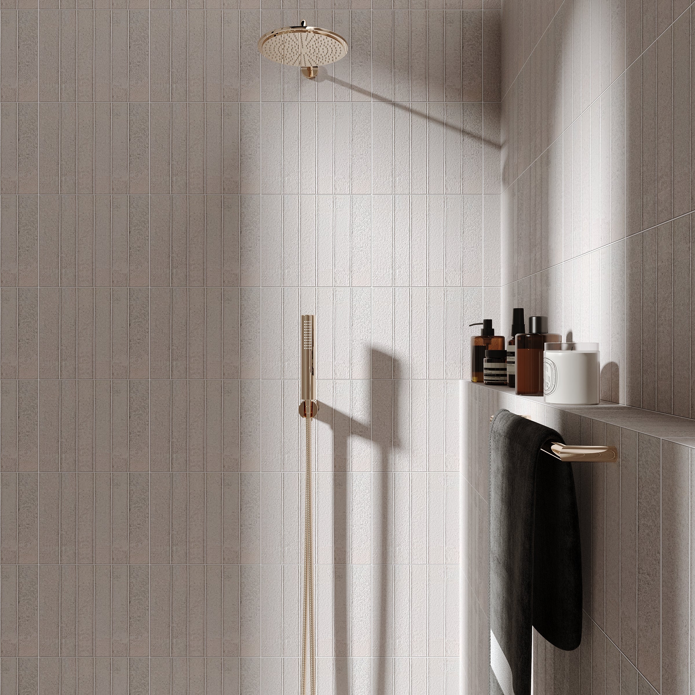 Ice Matte Porcelain Tile in white and gray tones with slender subway pattern from Gaia Porcelain Tile and Small Format Tiles collections