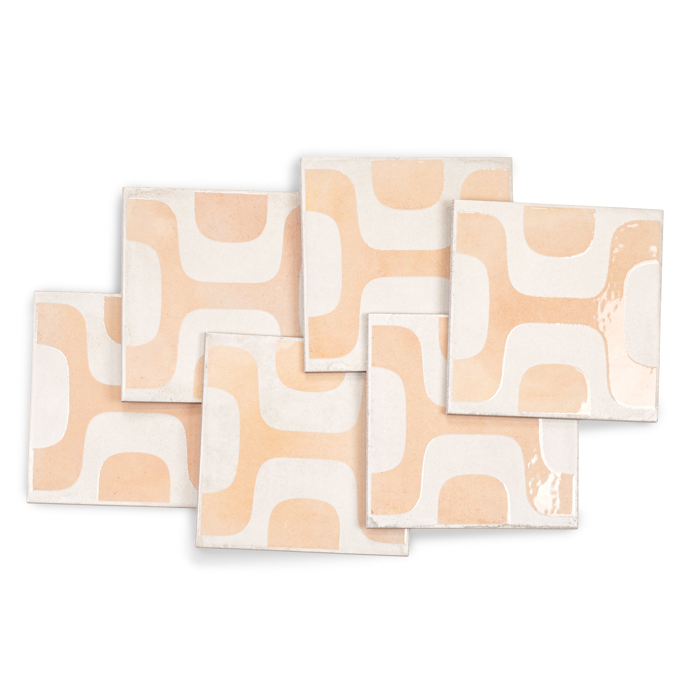 Ipanema Gloss Porcelain Tile with geometric pink and white pattern from Small Format Tiles and Artifacts Porcelain Tile collections