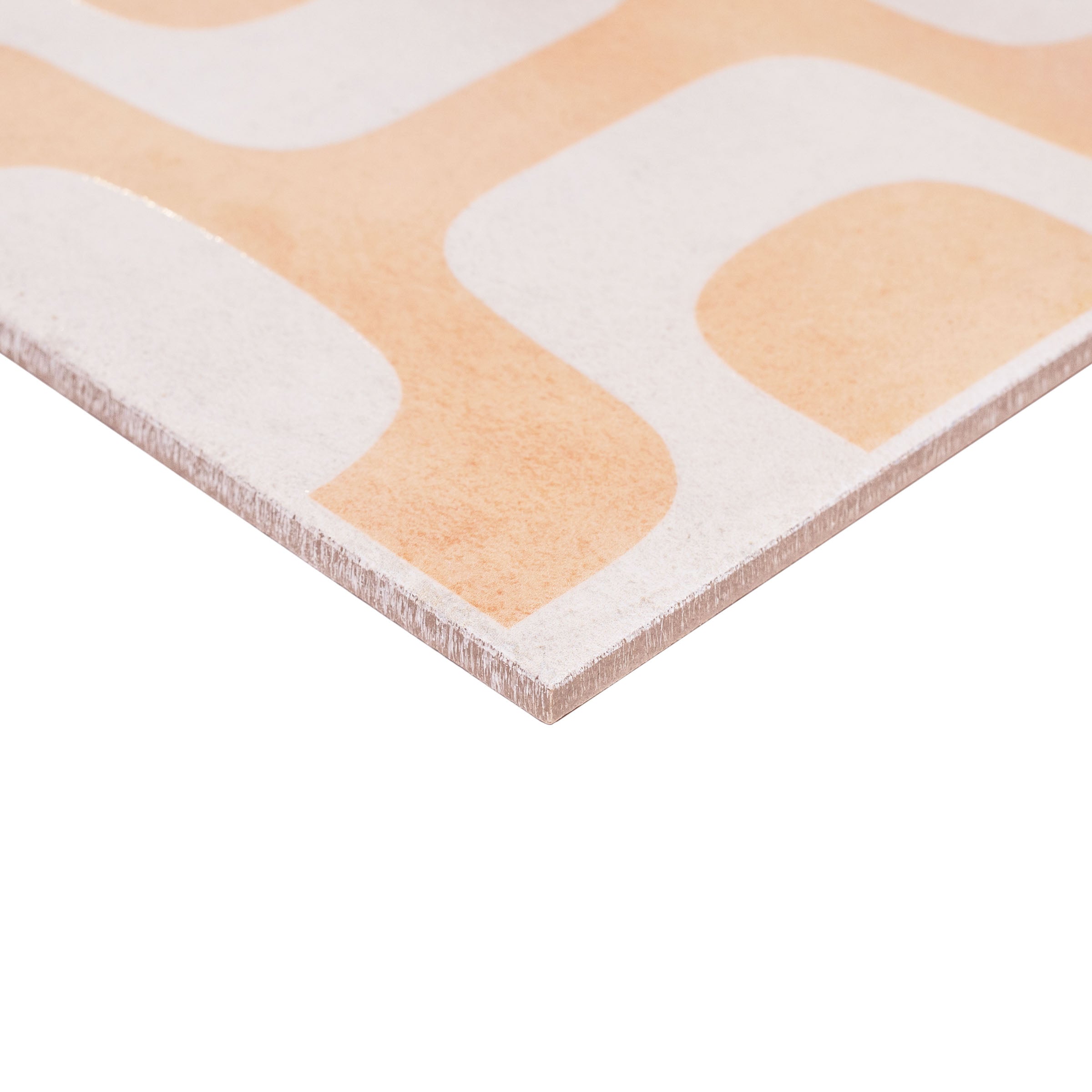 Ipanema Gloss Porcelain Tile in geometric pink and white pattern from Small Format Tiles and Artifacts Porcelain Tile collections