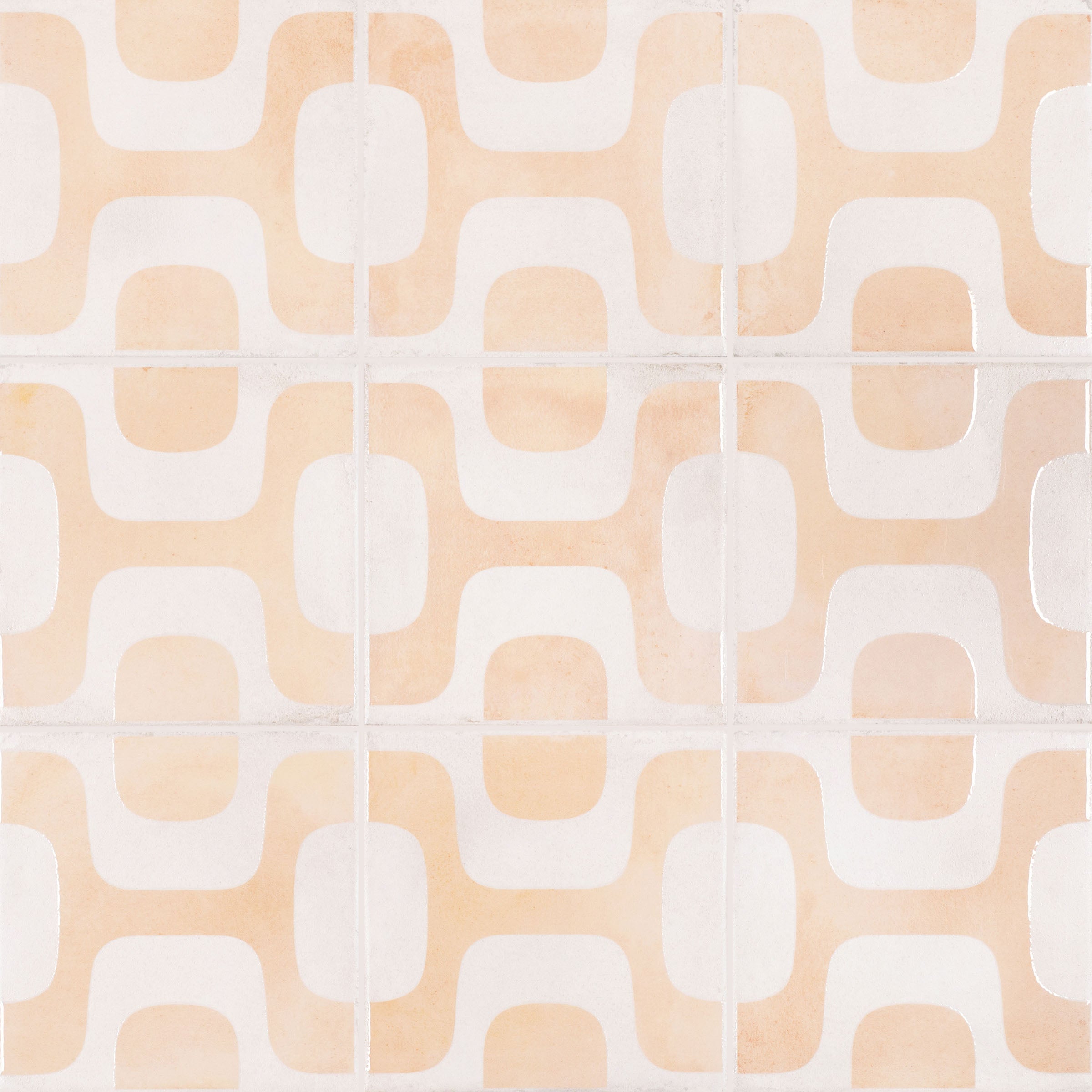 Ipanema Gloss Porcelain Tile in geometric pink and white pattern from Small Format Tiles and Artifacts Porcelain Tile collections