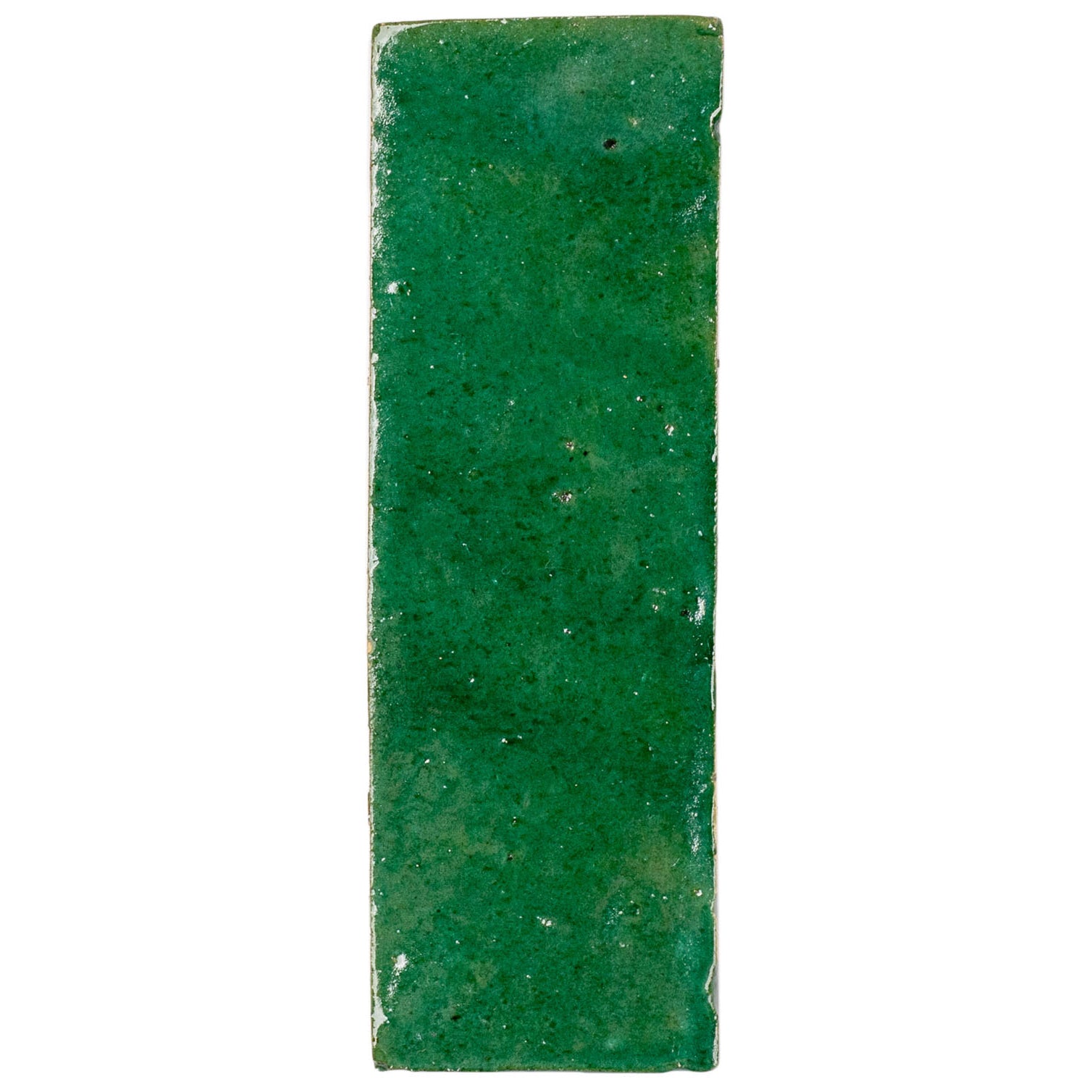Jade 2x6 Glazed Zellige Tile Sample in vibrant green, from SAMPLES ONLY collection, globally sourced ceramic tile.