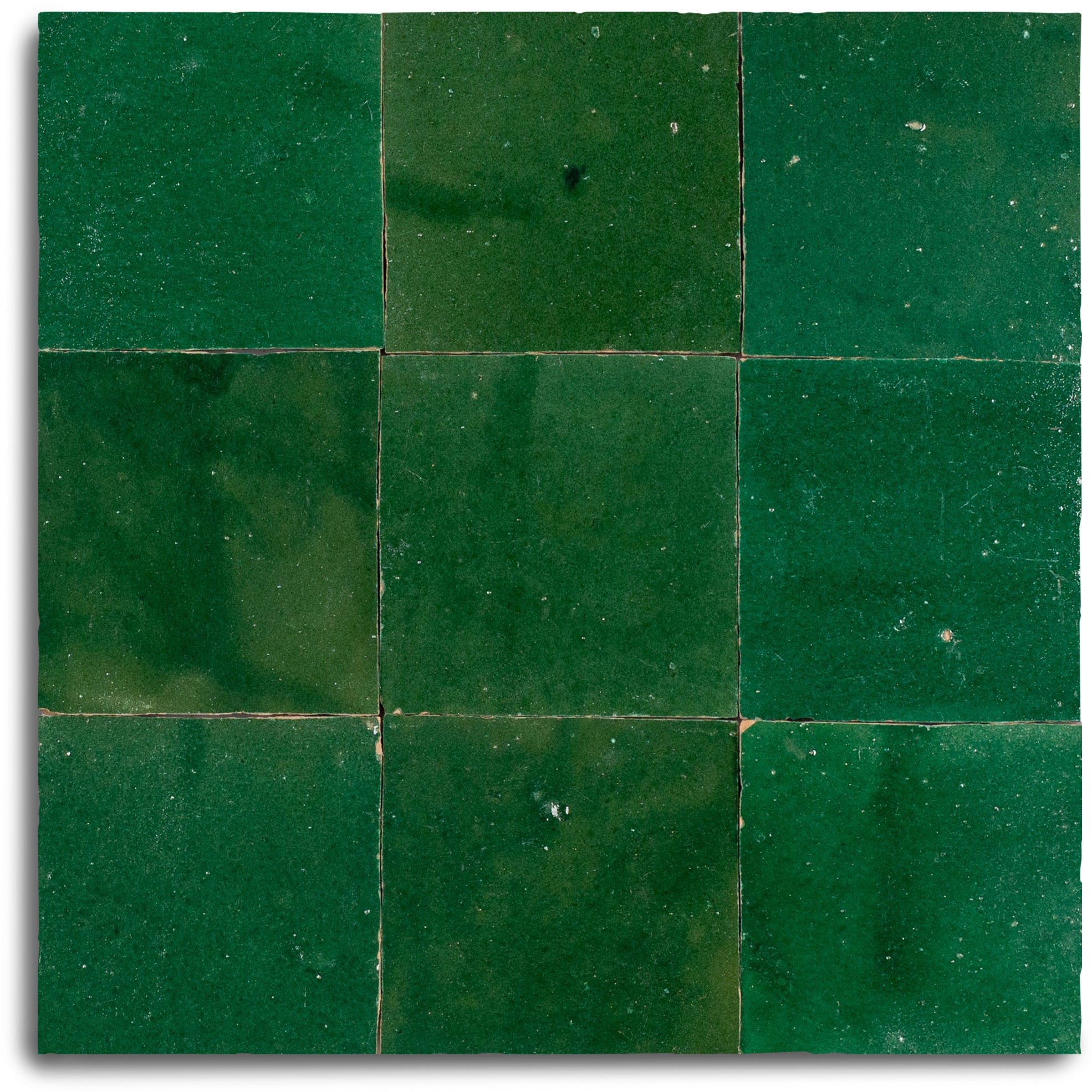 Jade Glazed Zellige Tile in green terracotta with emerald to forest hues from Small Format Tiles and Handmade Moroccan Zellige Tiles