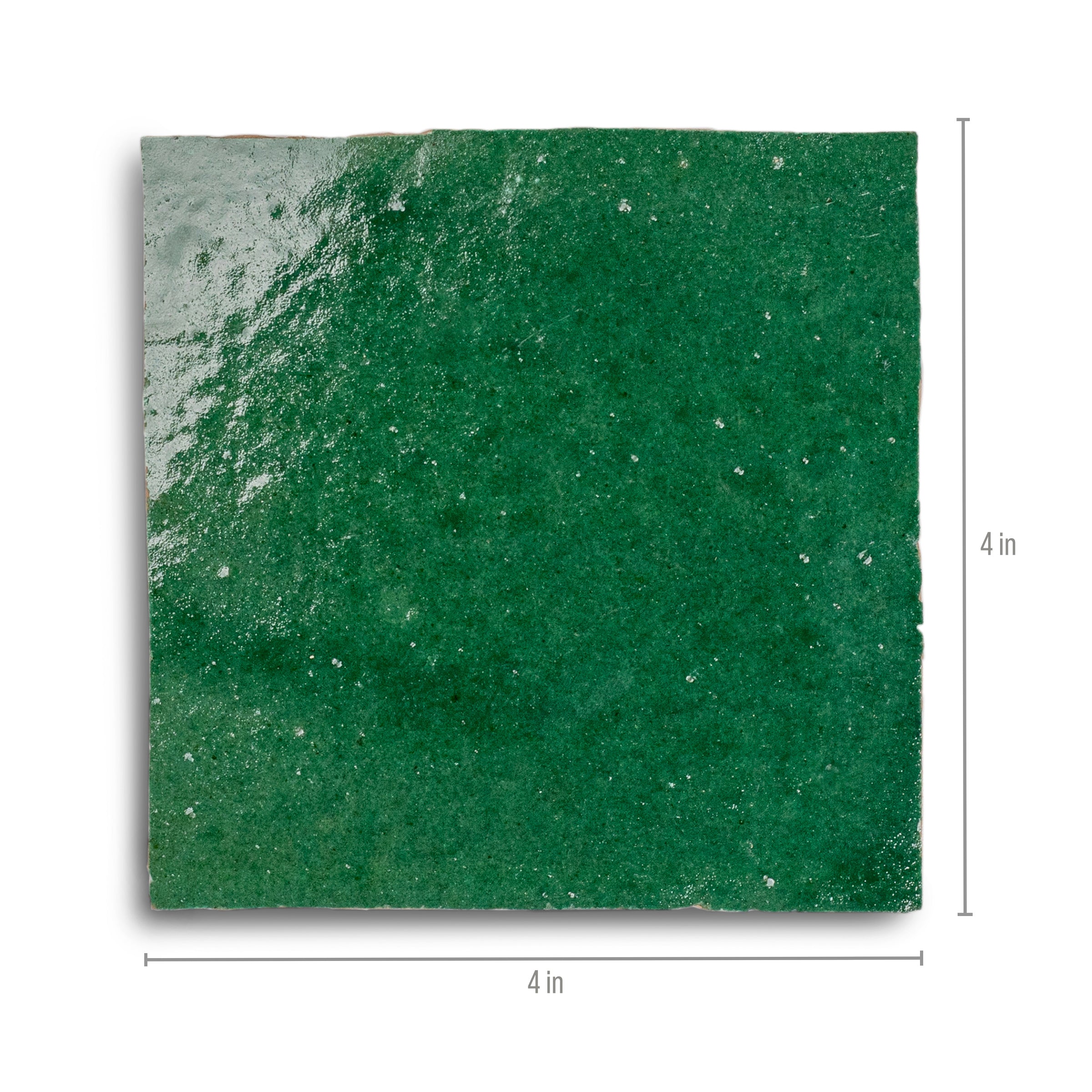 Jade Glazed Zellige Tile in deep green terracotta with emerald and forest tones from Small Format and Handmade Moroccan collections
