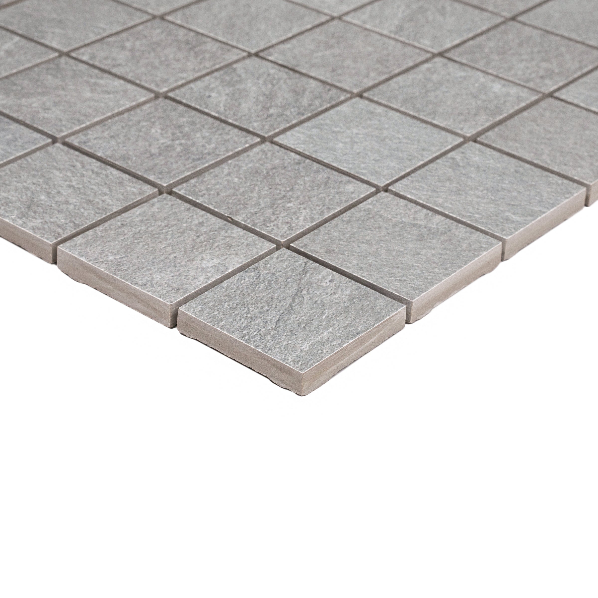Grey Slate Look Porcelain Mosaic small format gray porcelain tile with textured surface from Stone Editions Porcelain Tile collection