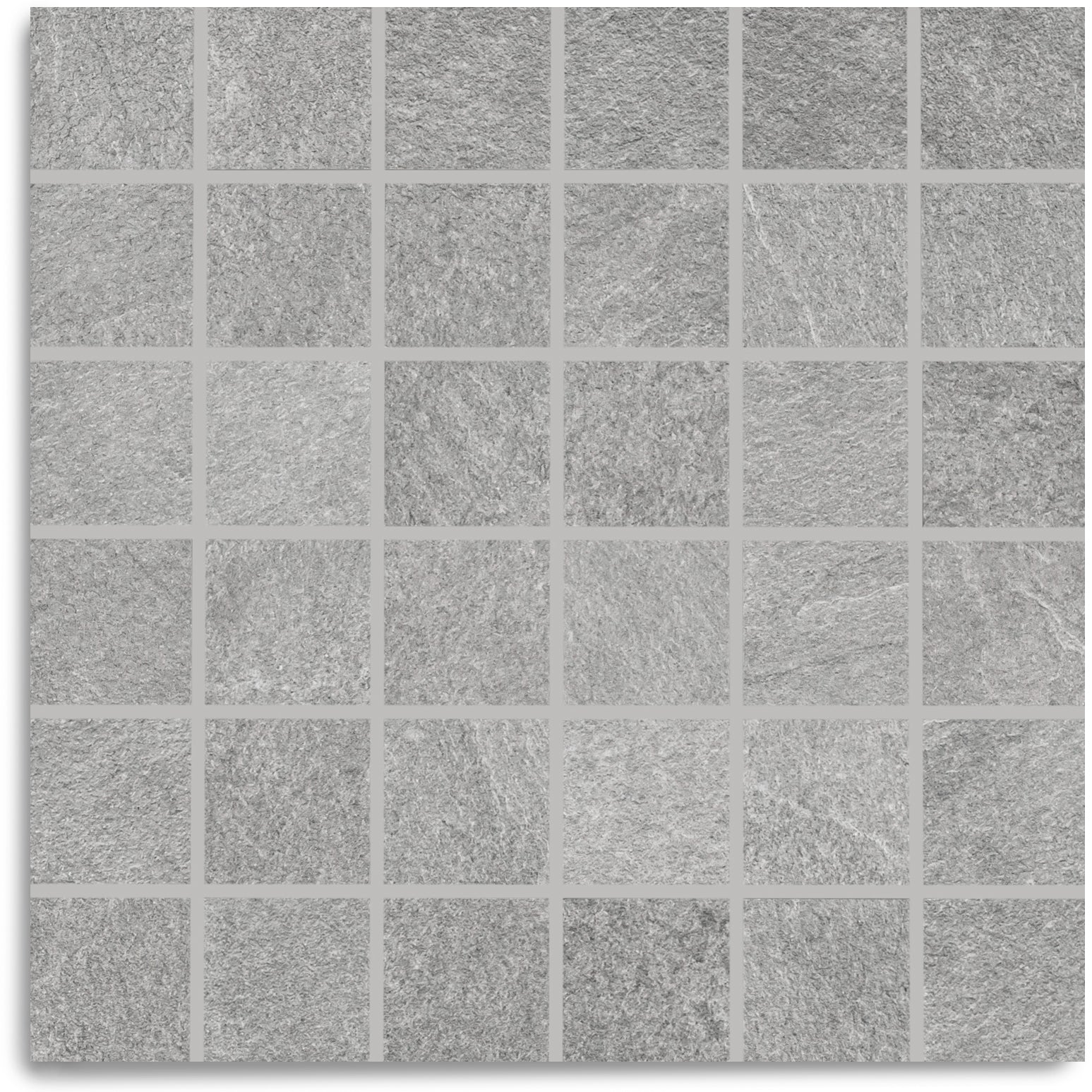 Grey Slate Look Porcelain Mosaic tile in gray porcelain with textured natural stone effect large format mosaic design