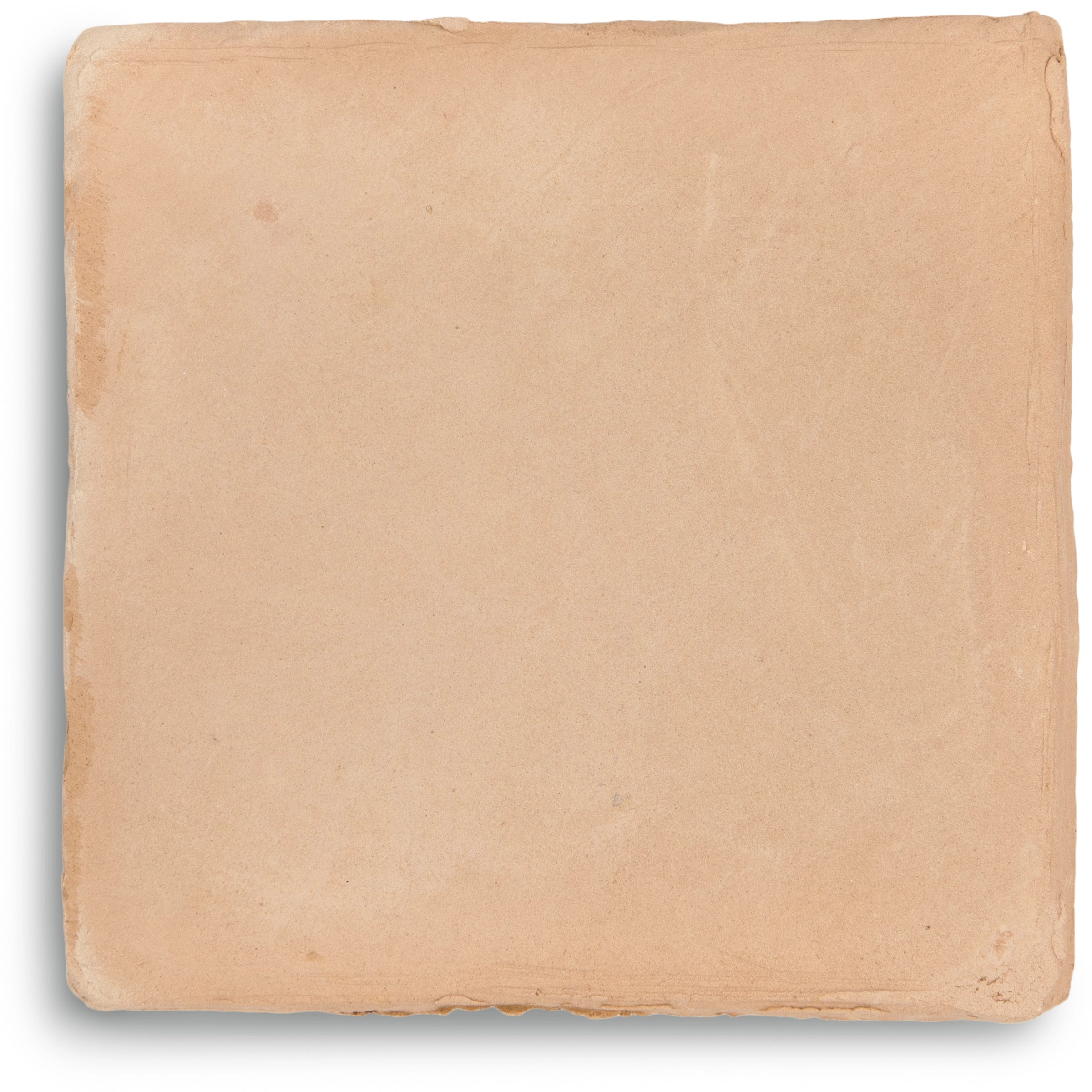 Square terracotta ceramic tile in a warm linen tone with matte finish and slightly irregular edges for rustic flooring design