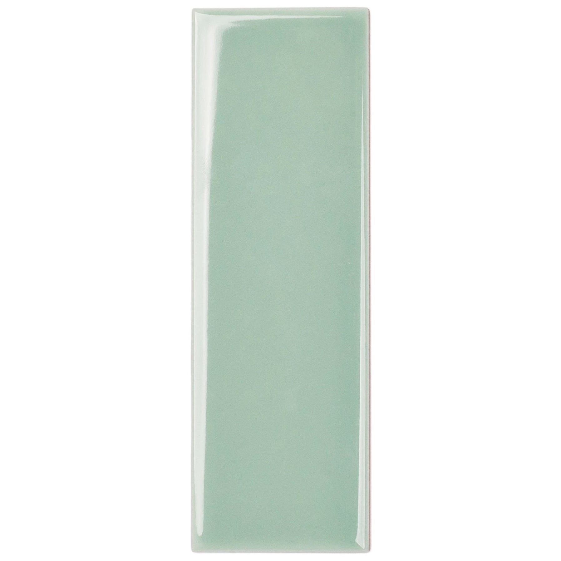 Mint 2x6 Glossy Porcelain Tile Sample in soft green from the Porcelain collection, SAMPLES ONLY, globally sourced.