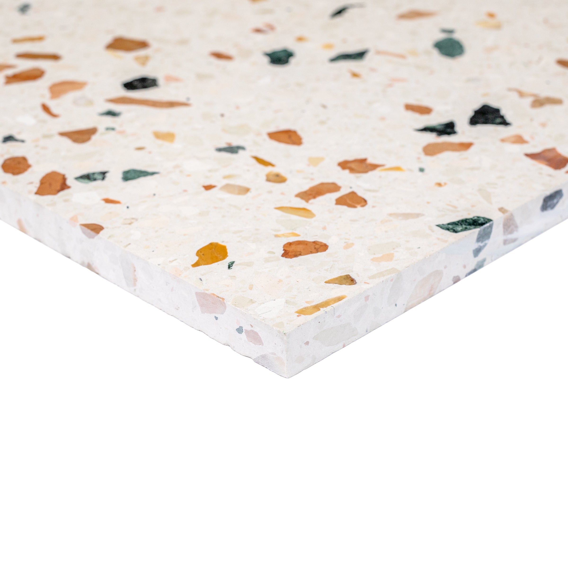 Murano Honed Terrazzo Tile Sample showcasing a smooth, honed finish with colorful terrazzo chips SAMPLES ONLY collection