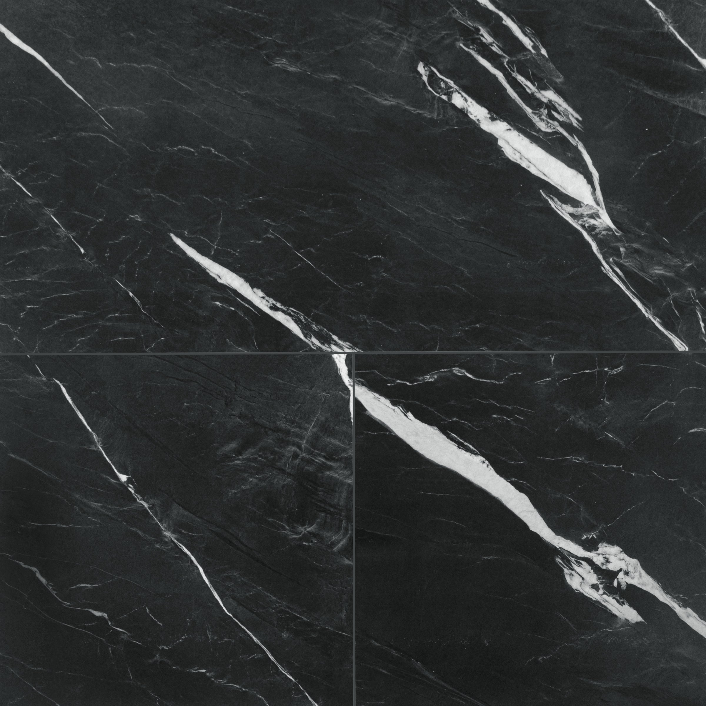 Montblack Matte Marble Look Porcelain Tile with bold black base and white veining from Large Format Tiles at Reno Source
