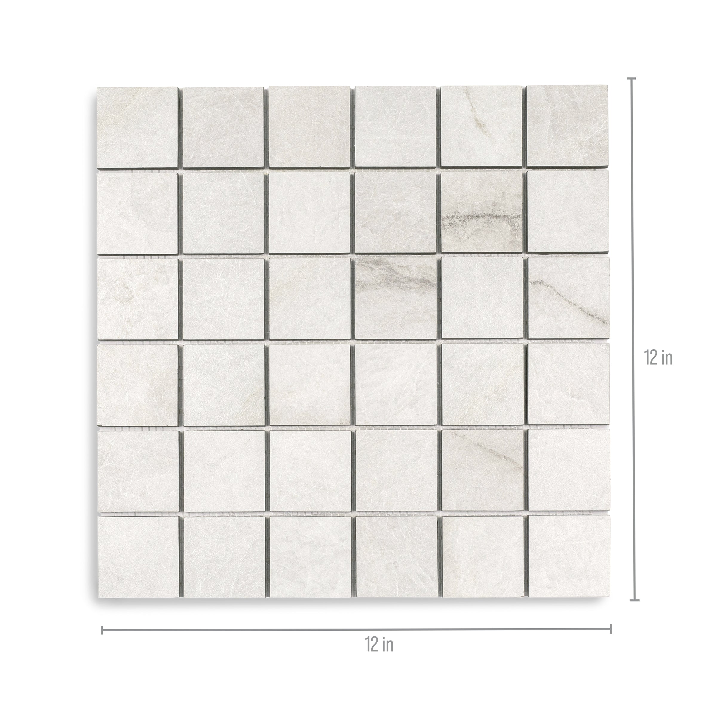 Nuvola Pearl 12x12 Porcelain Mosaic with silver, gray, and white tones from Marble Editions Porcelain Tile at Reno Source