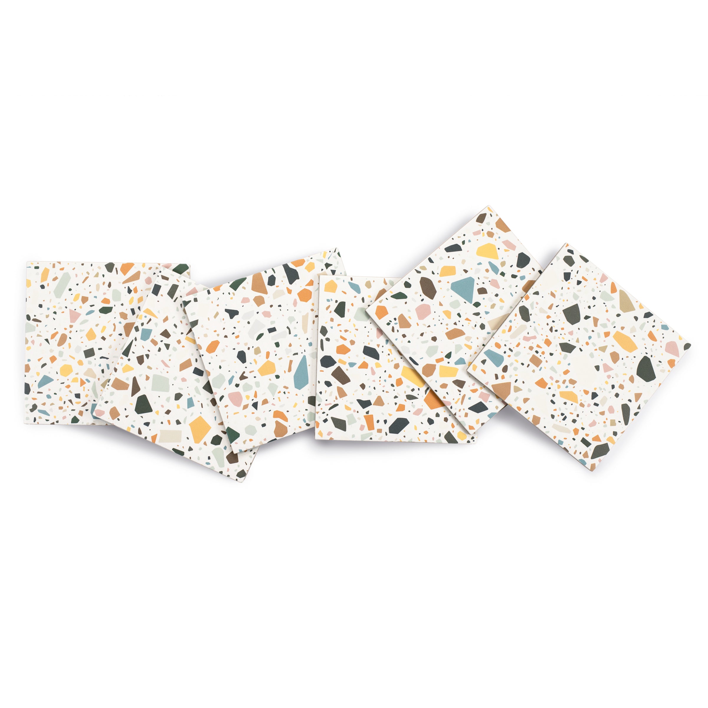 White Multi-Color Matte Porcelain Tile with scattered multicolor terrazzo flecks from Small Format Tiles, Confetti Porcelain Tile collections
