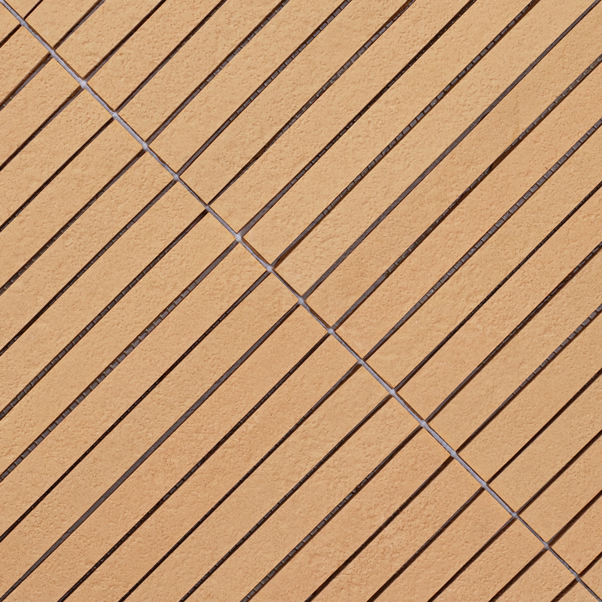 Natural Stripes Textured Terracotta Mosaic showing vertical slim strips in warm terracotta, part of Small Format Tiles collection.