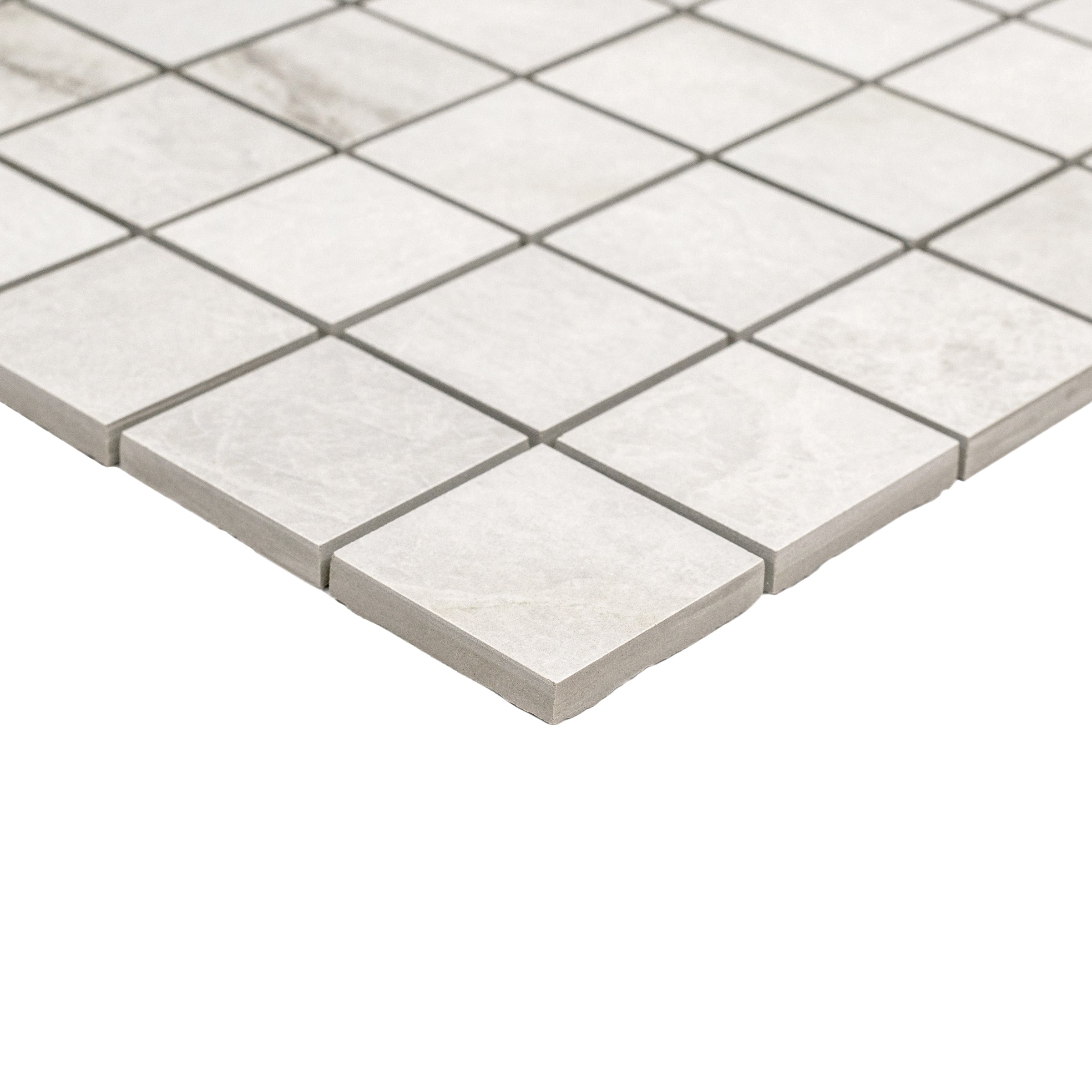 Nuvola Pearl 12x12 Porcelain Mosaic in silver, gray, and white tones from Marble Editions Porcelain Tile at Reno Source