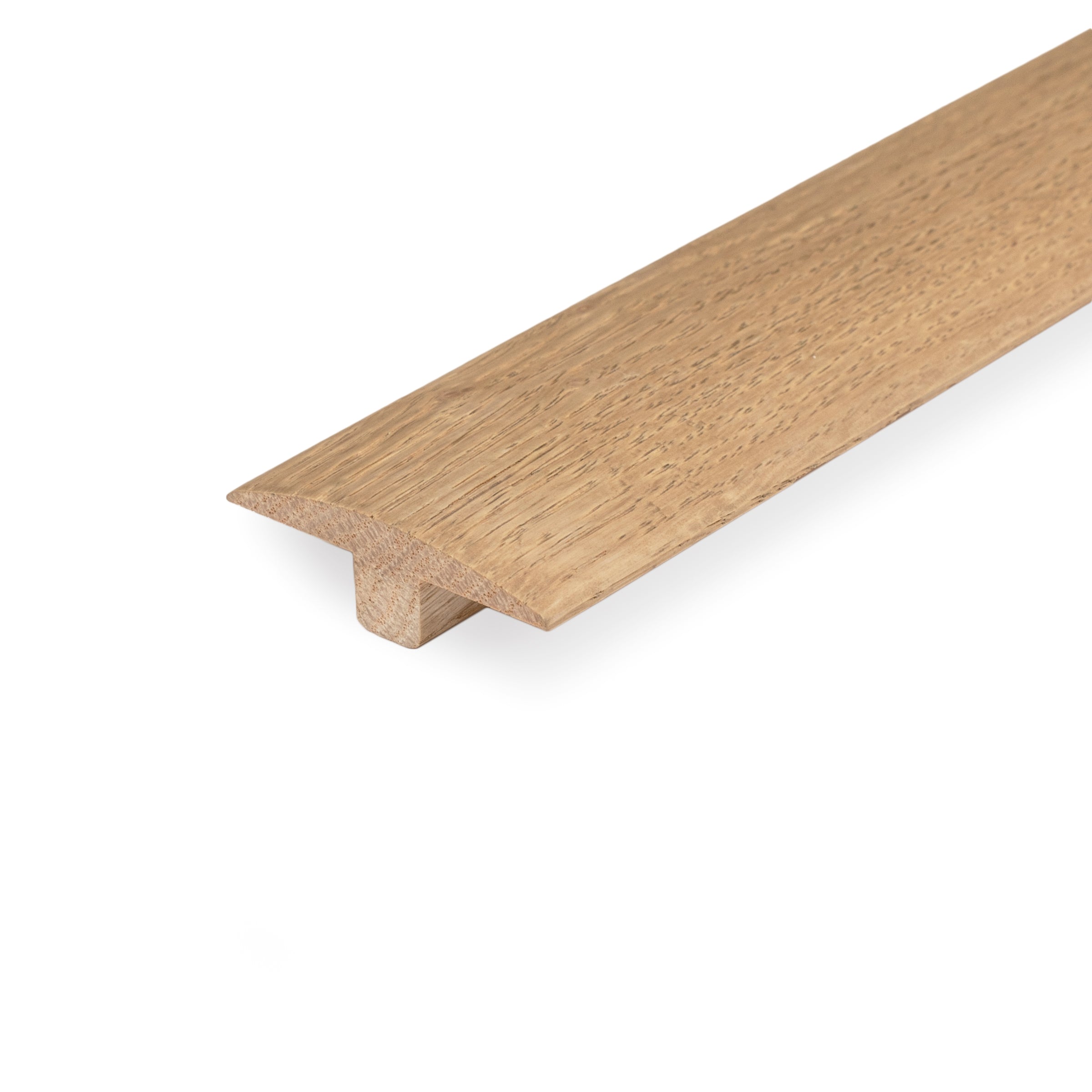 No. 12 Wood T-Molding in brown and beige European white oak for bridging engineered hardwood floors at Reno Source Flooring collection